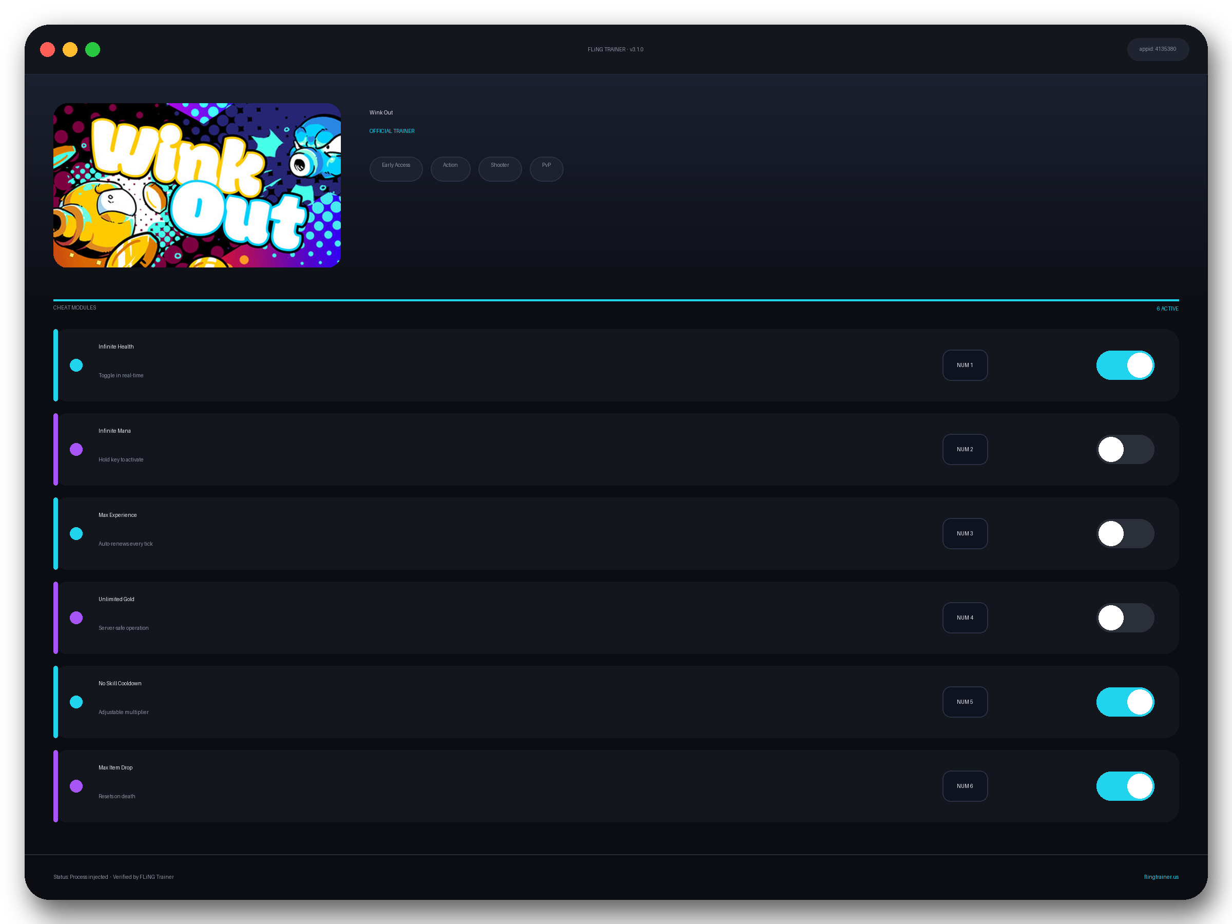 Wink Out Trainer interface