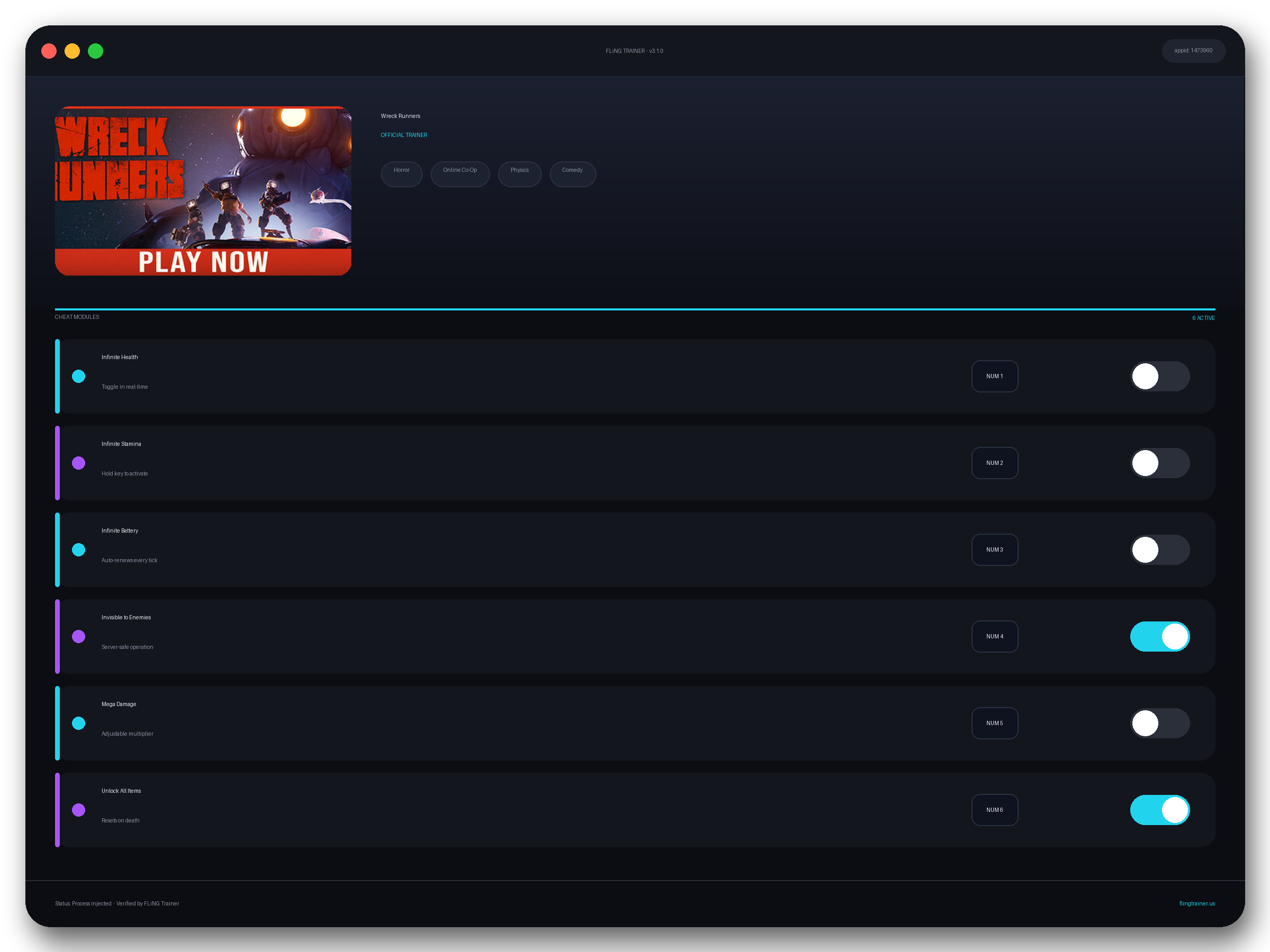 Wreck Runners Trainer interface
