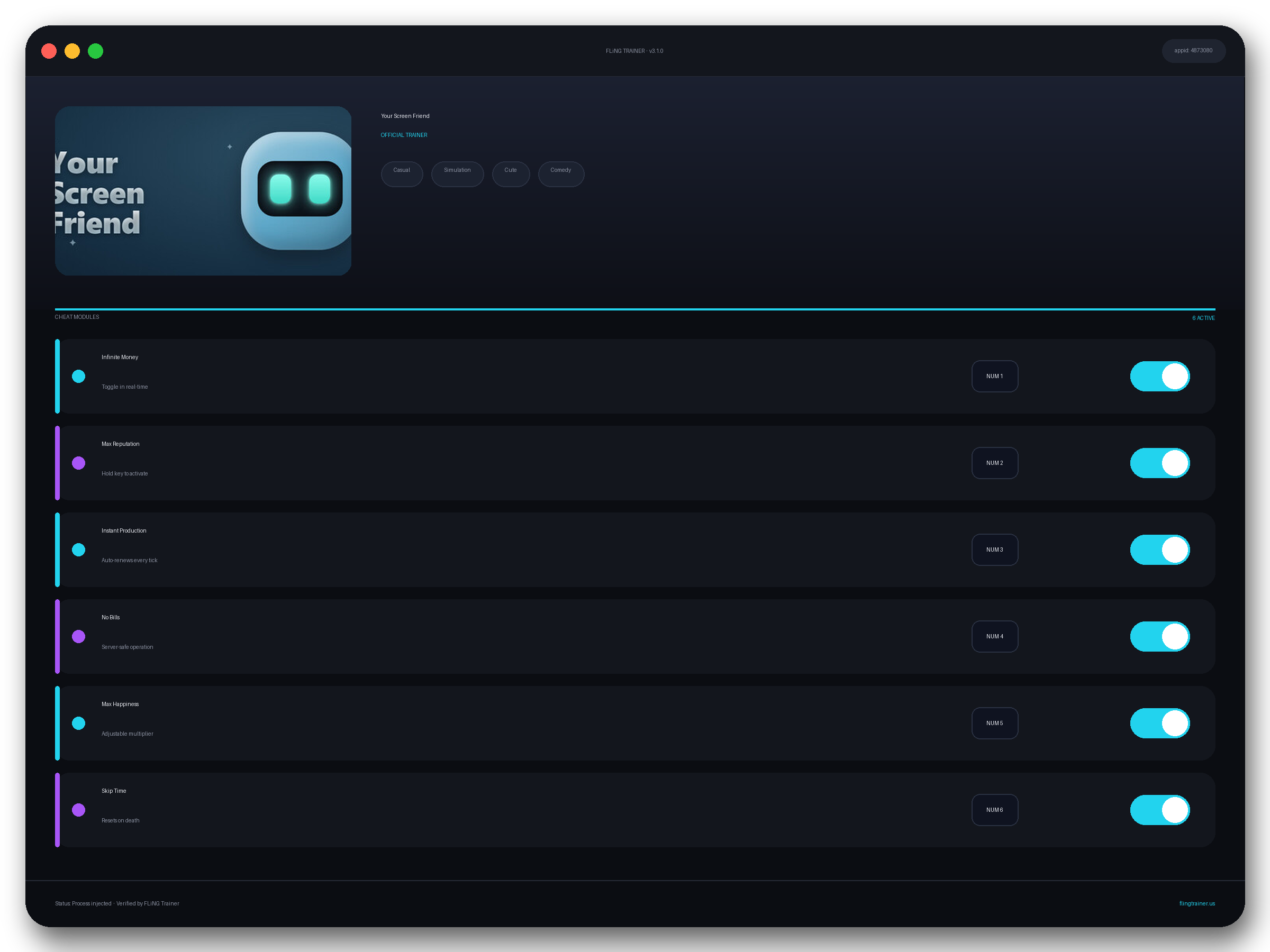 Your Screen Friend Trainer interface