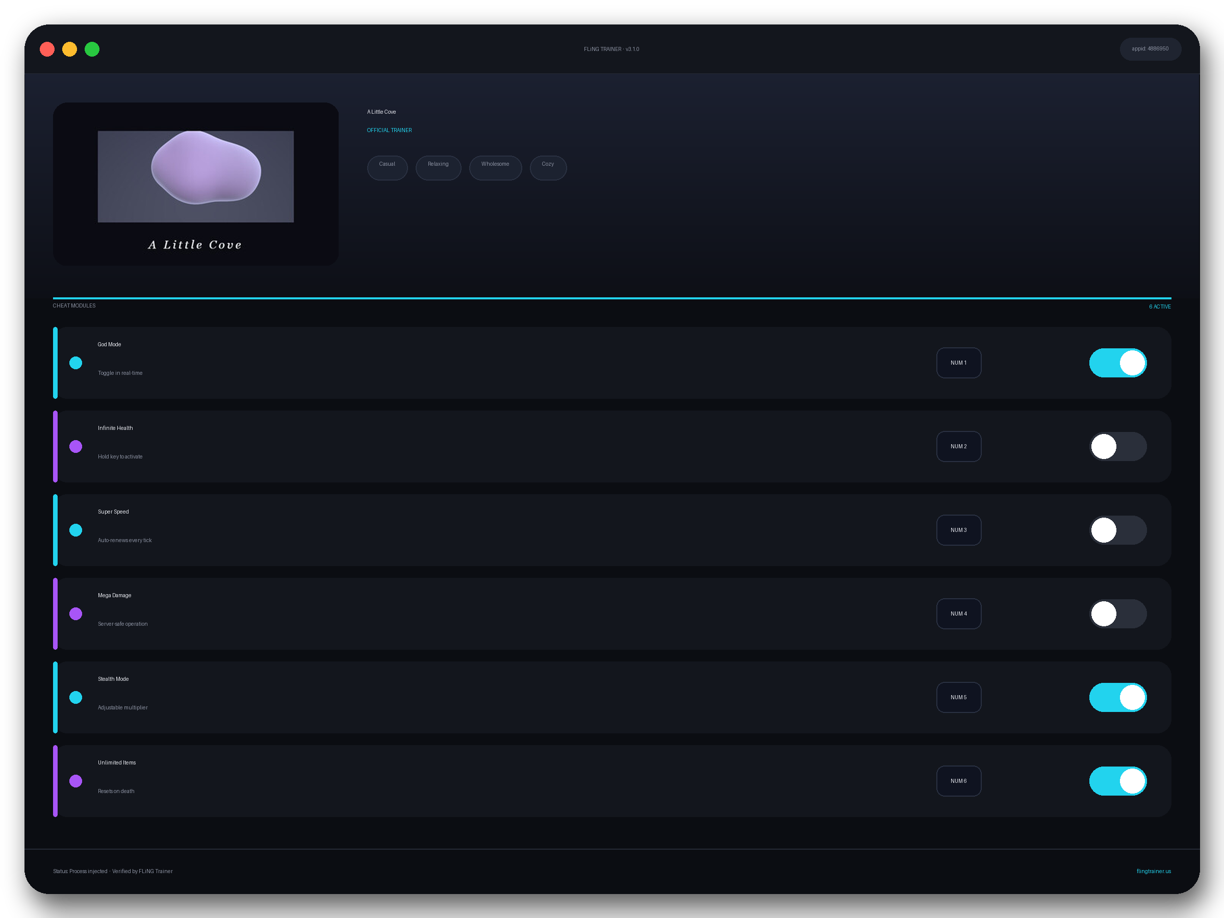 A Little Cove Trainer interface