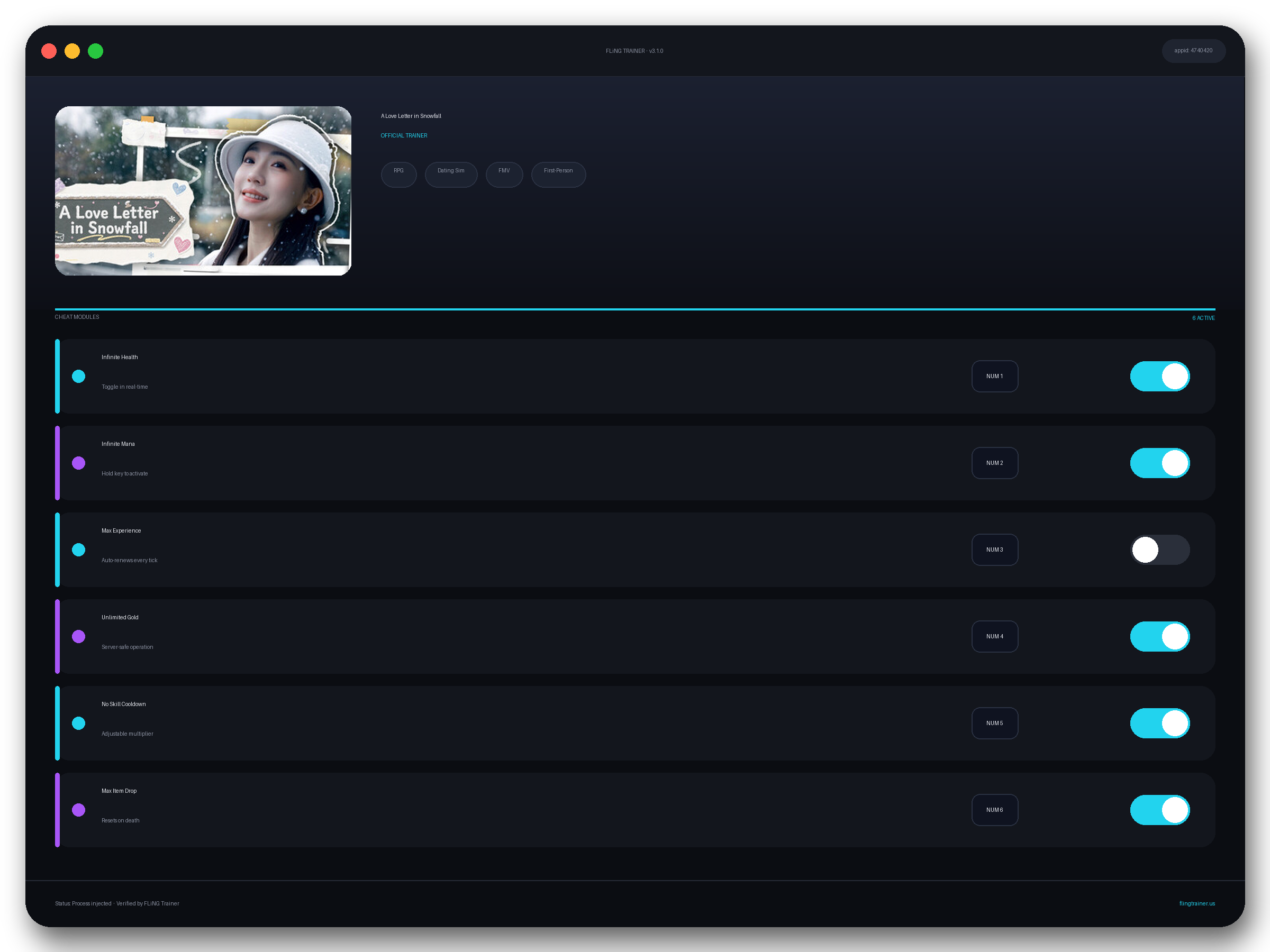 A Love Letter in Snowfall Trainer interface