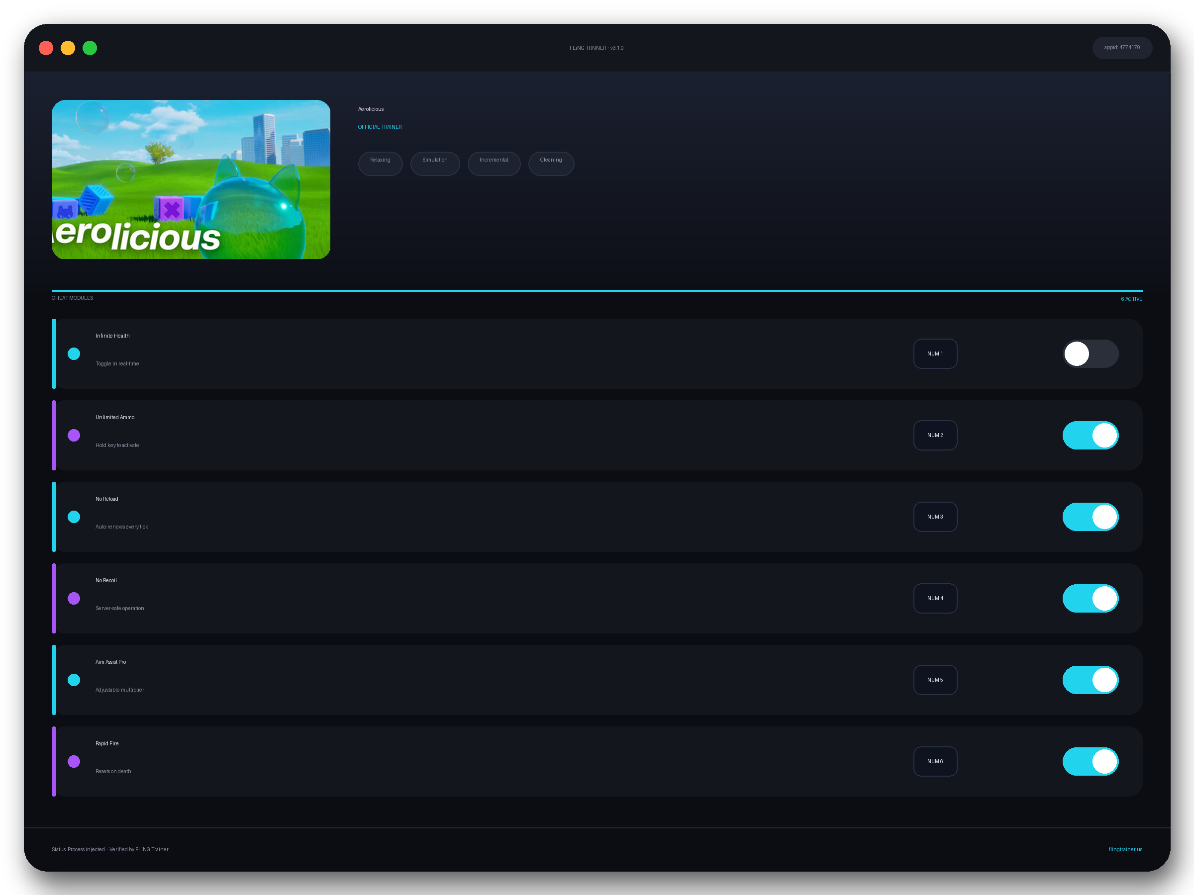 Aerolicious Trainer interface