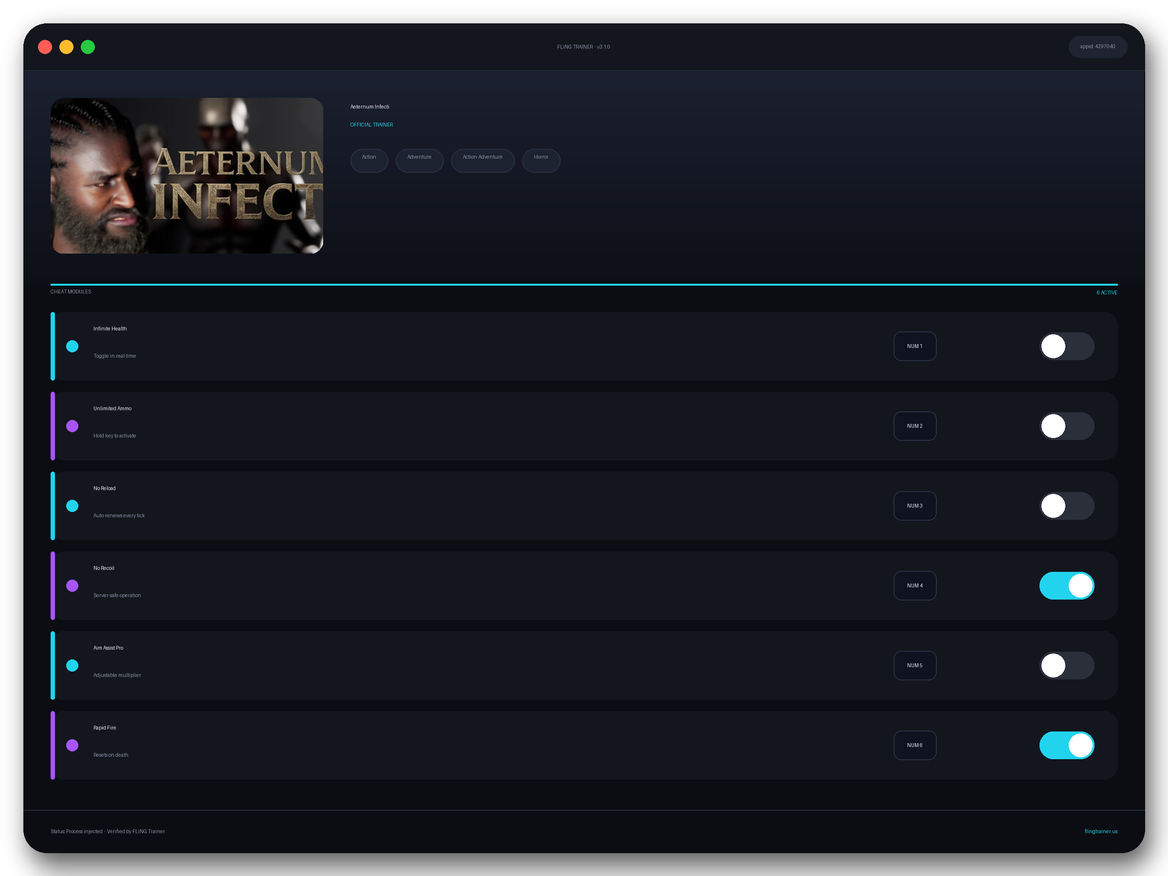 Aeternum Infecti Trainer interface