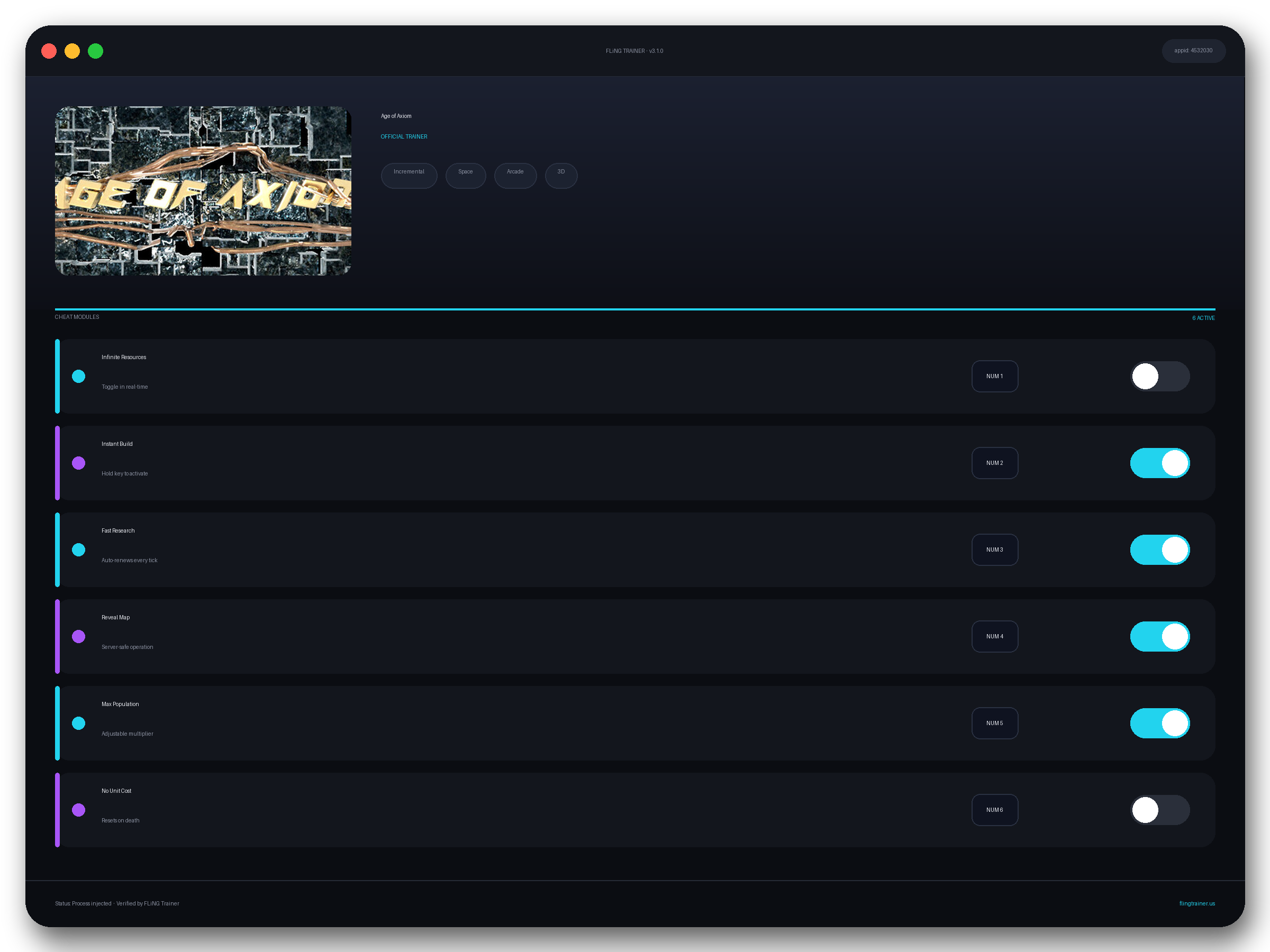 Age of Axiom Trainer interface