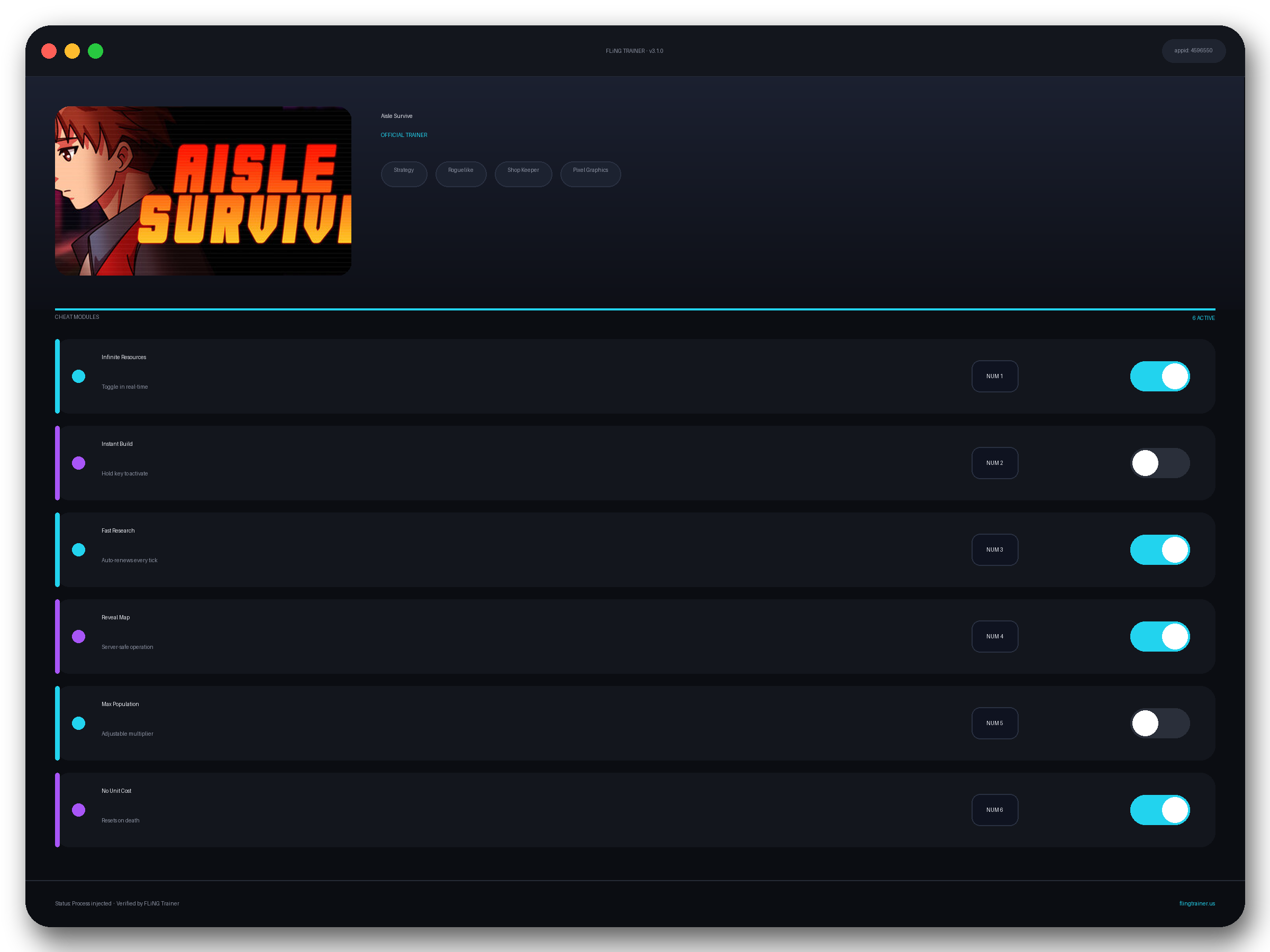 Aisle Survive Trainer interface