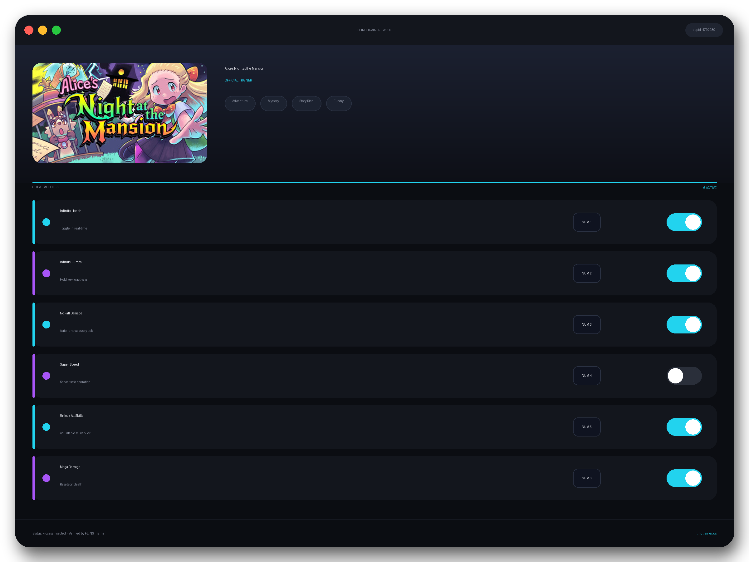 Alice's Night at the Mansion Trainer interface