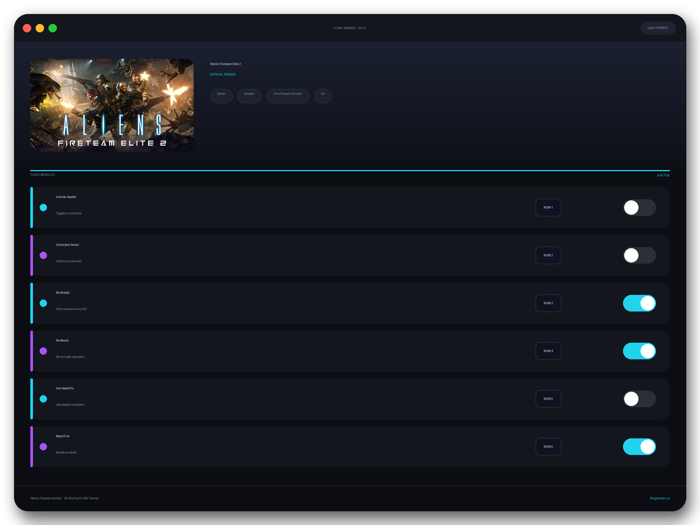 Aliens: Fireteam Elite 2 Trainer interface