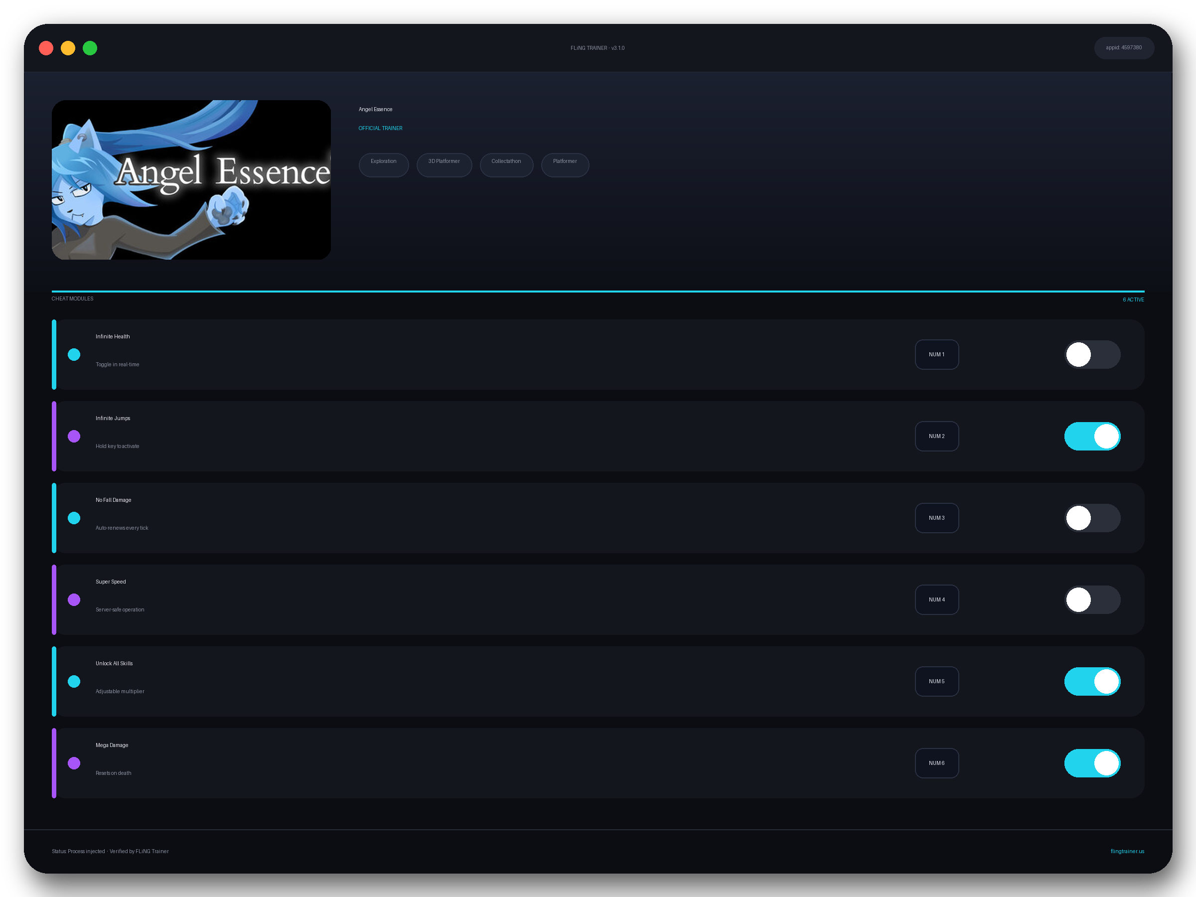 Angel Essence Trainer interface