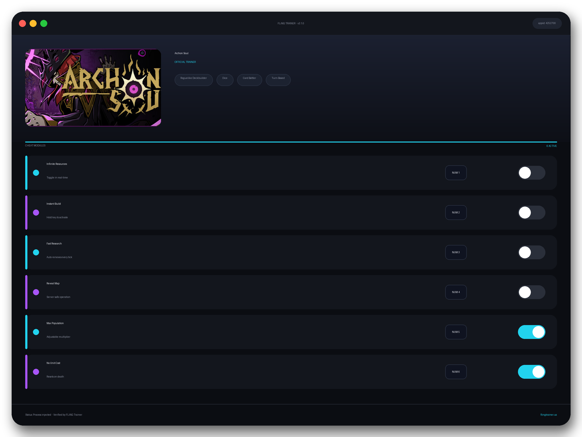 Archon Soul Trainer interface