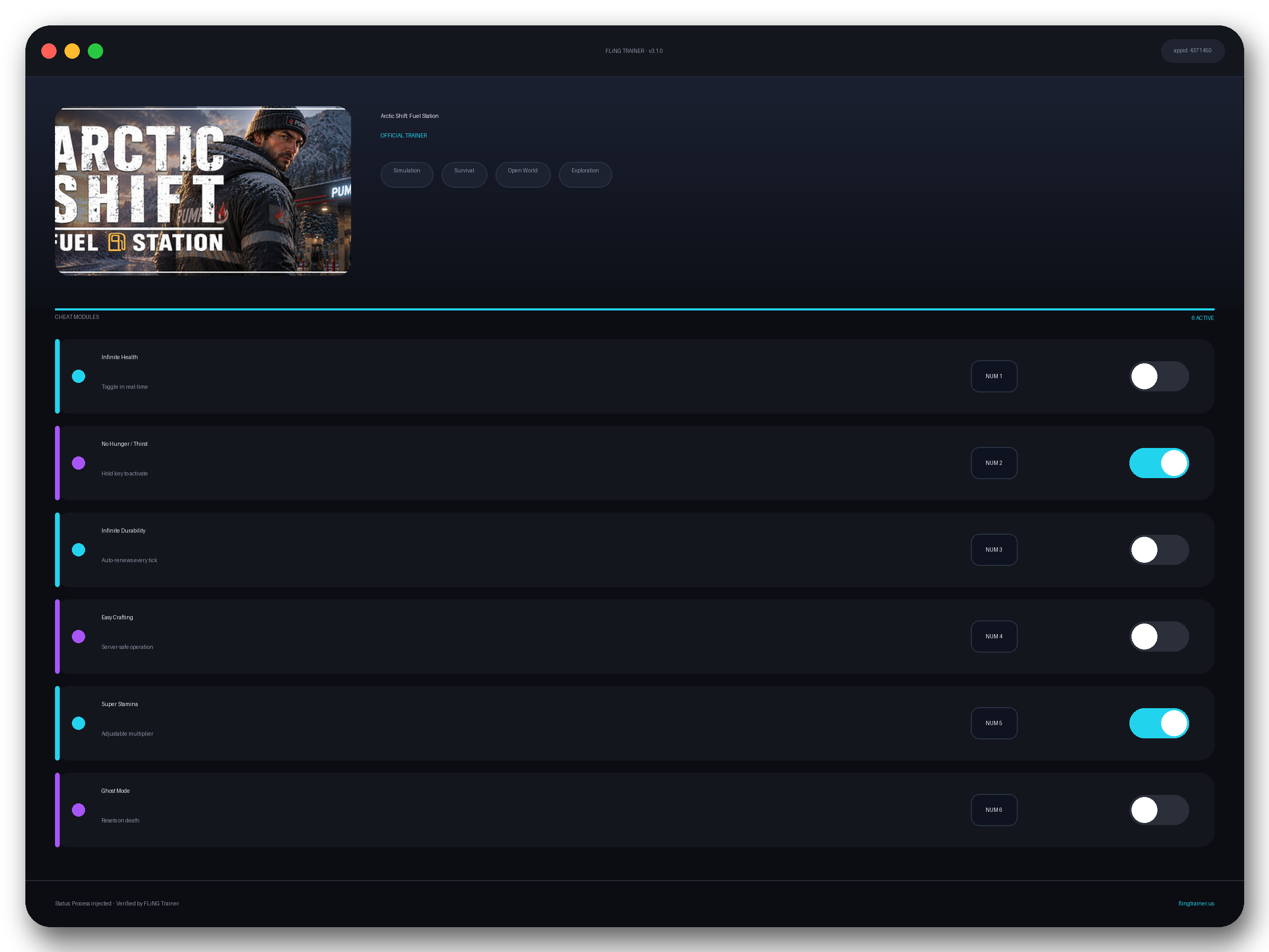 Arctic Shift: Fuel Station Trainer interface