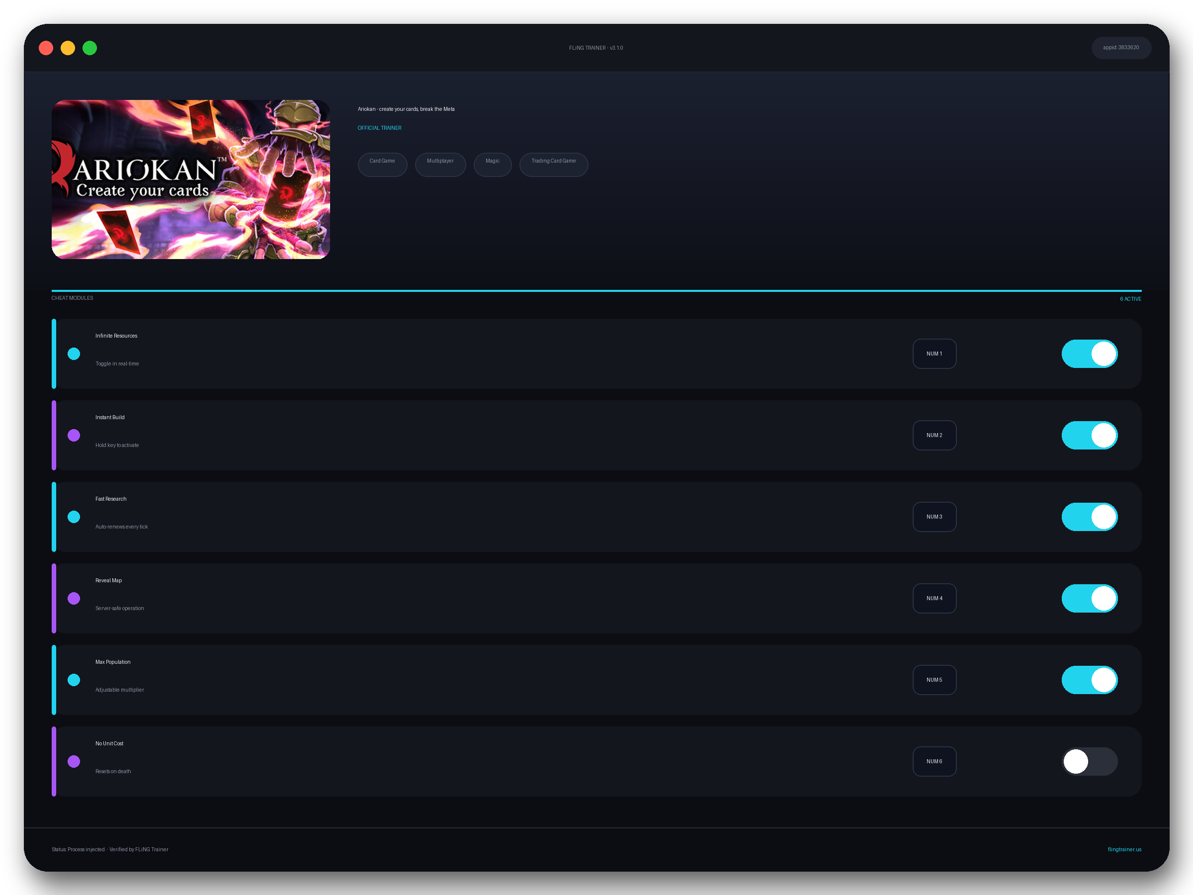 Ariokan - create your cards, break the Meta Trainer interface