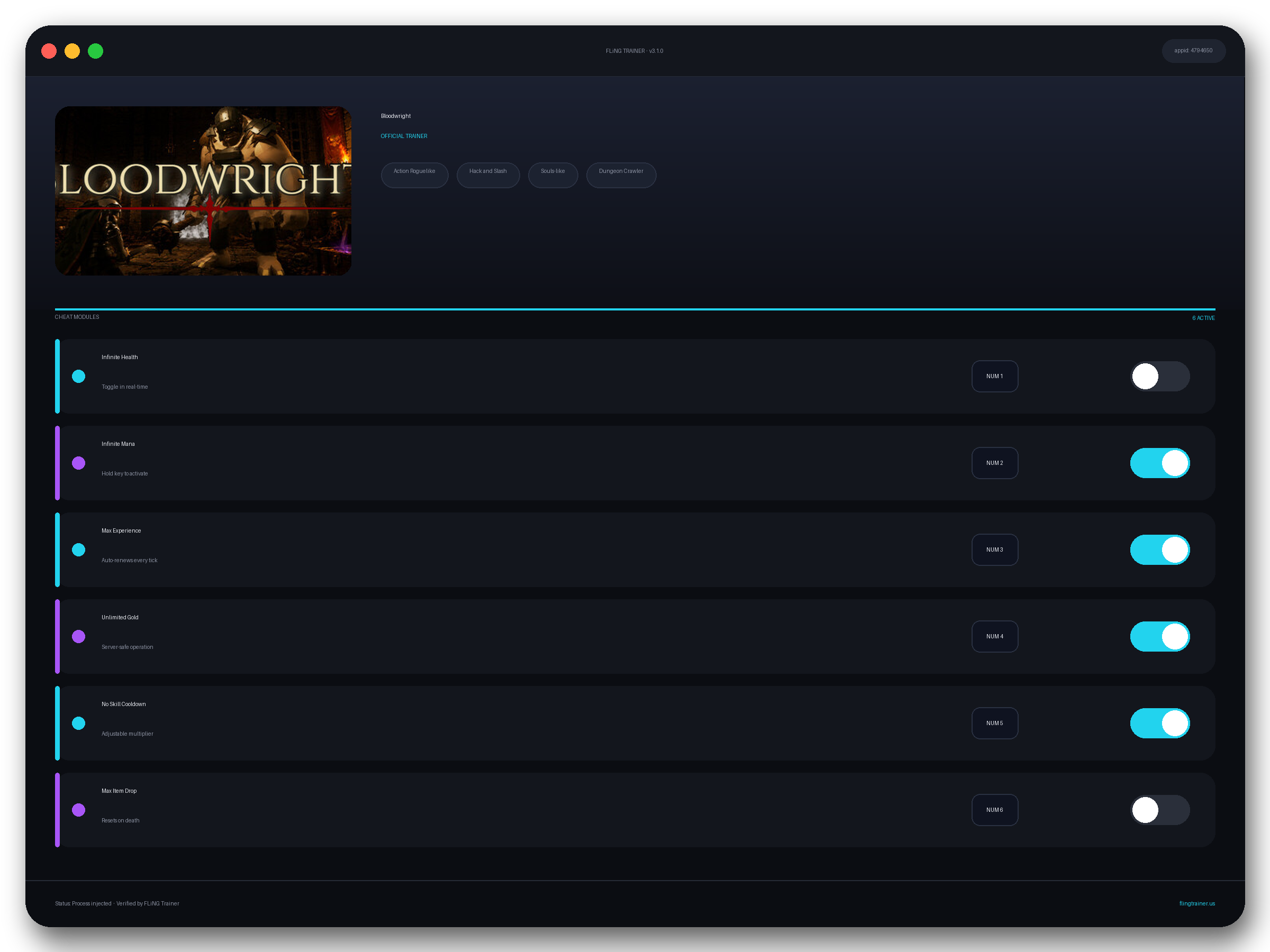 Bloodwright Trainer interface