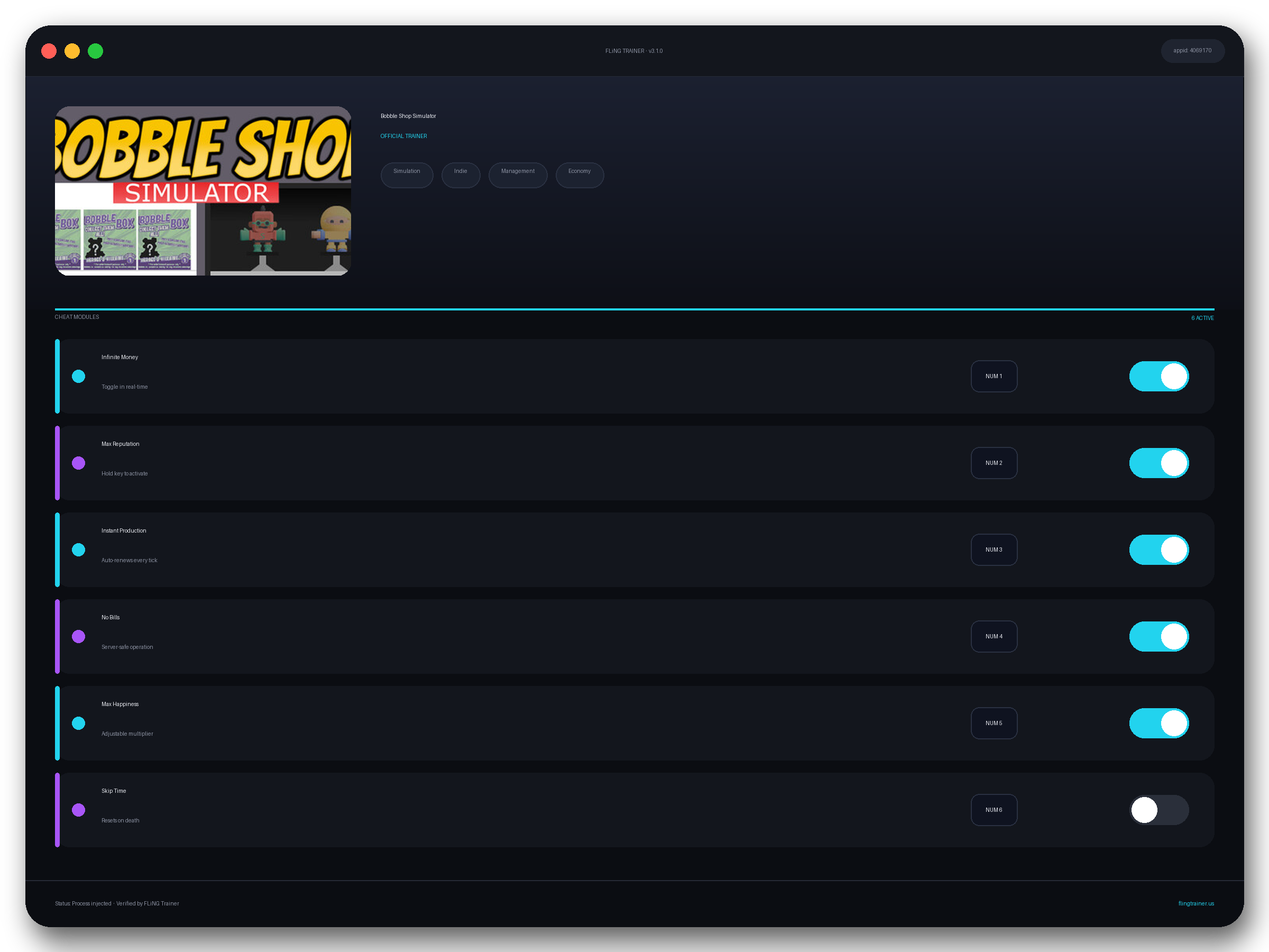 Bobble Shop Simulator Trainer interface