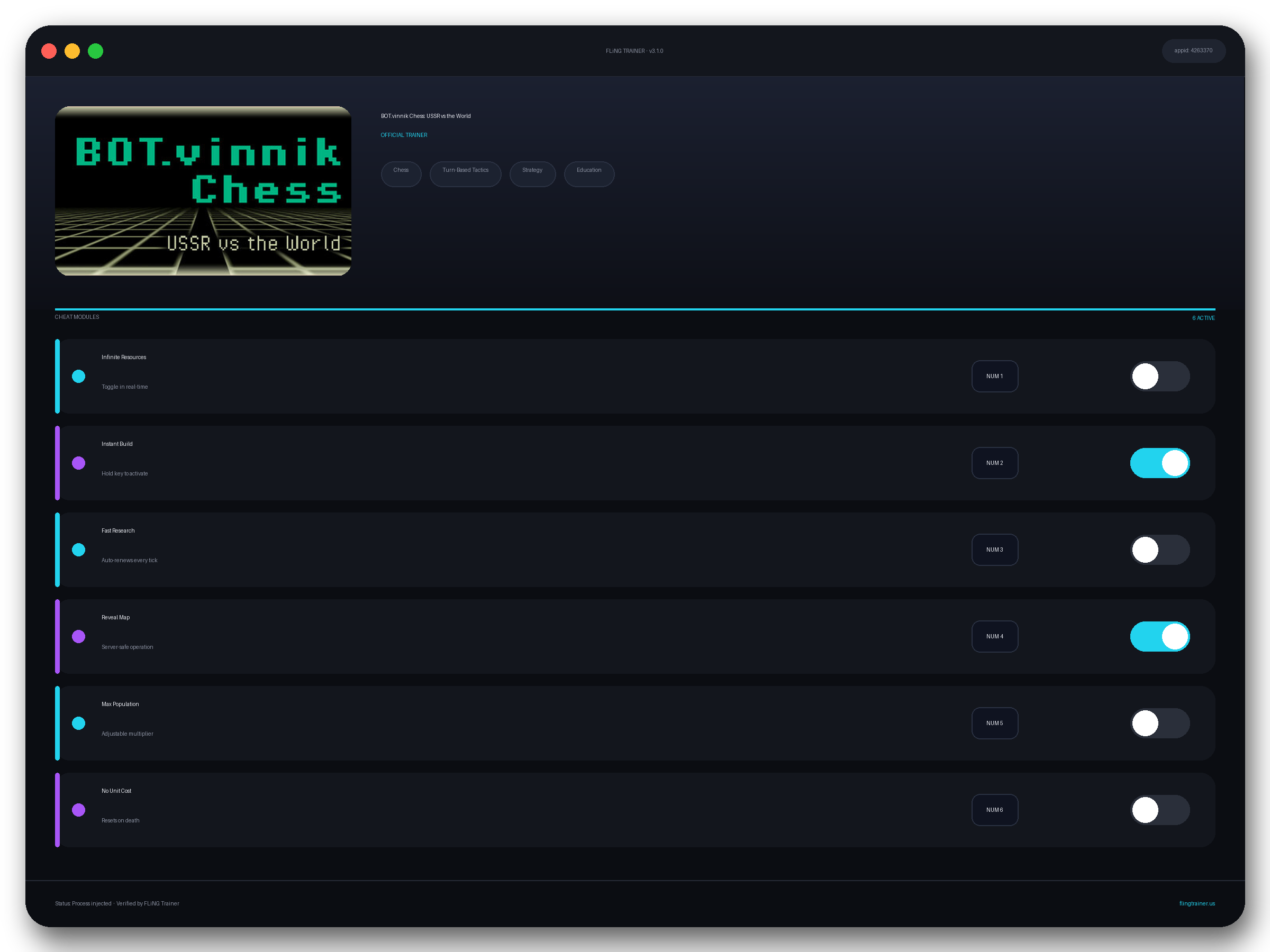 BOT.vinnik Chess: USSR vs the World Trainer interface