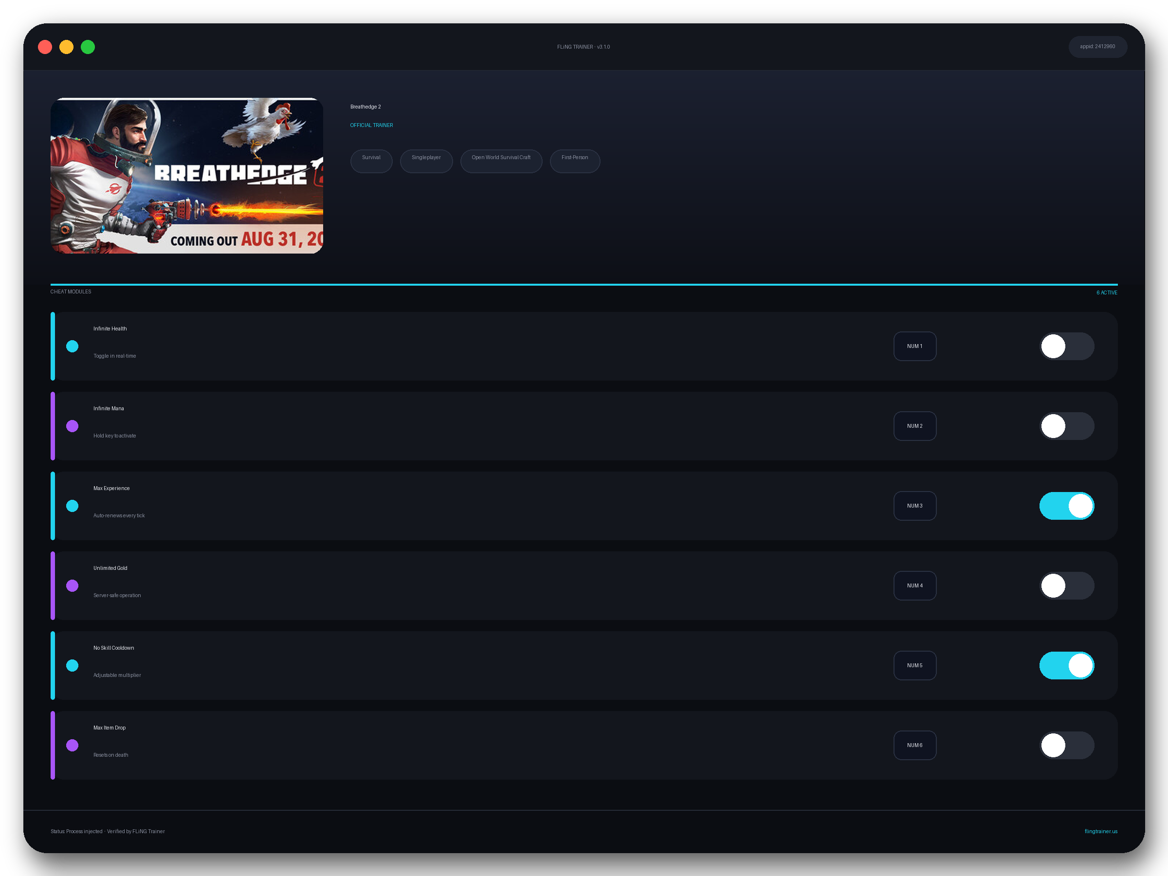 Breathedge 2 Trainer interface