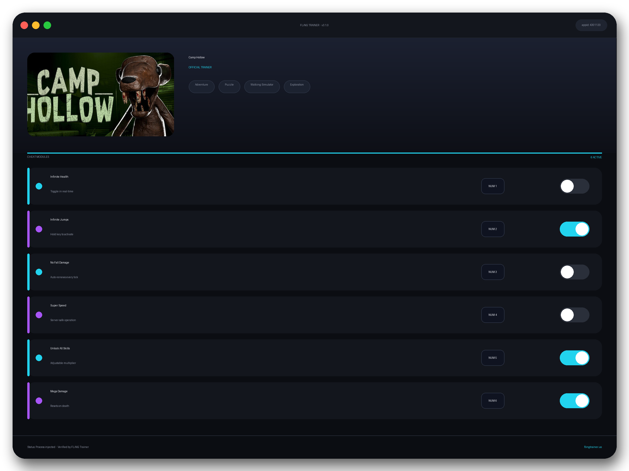 Camp Hollow Trainer interface