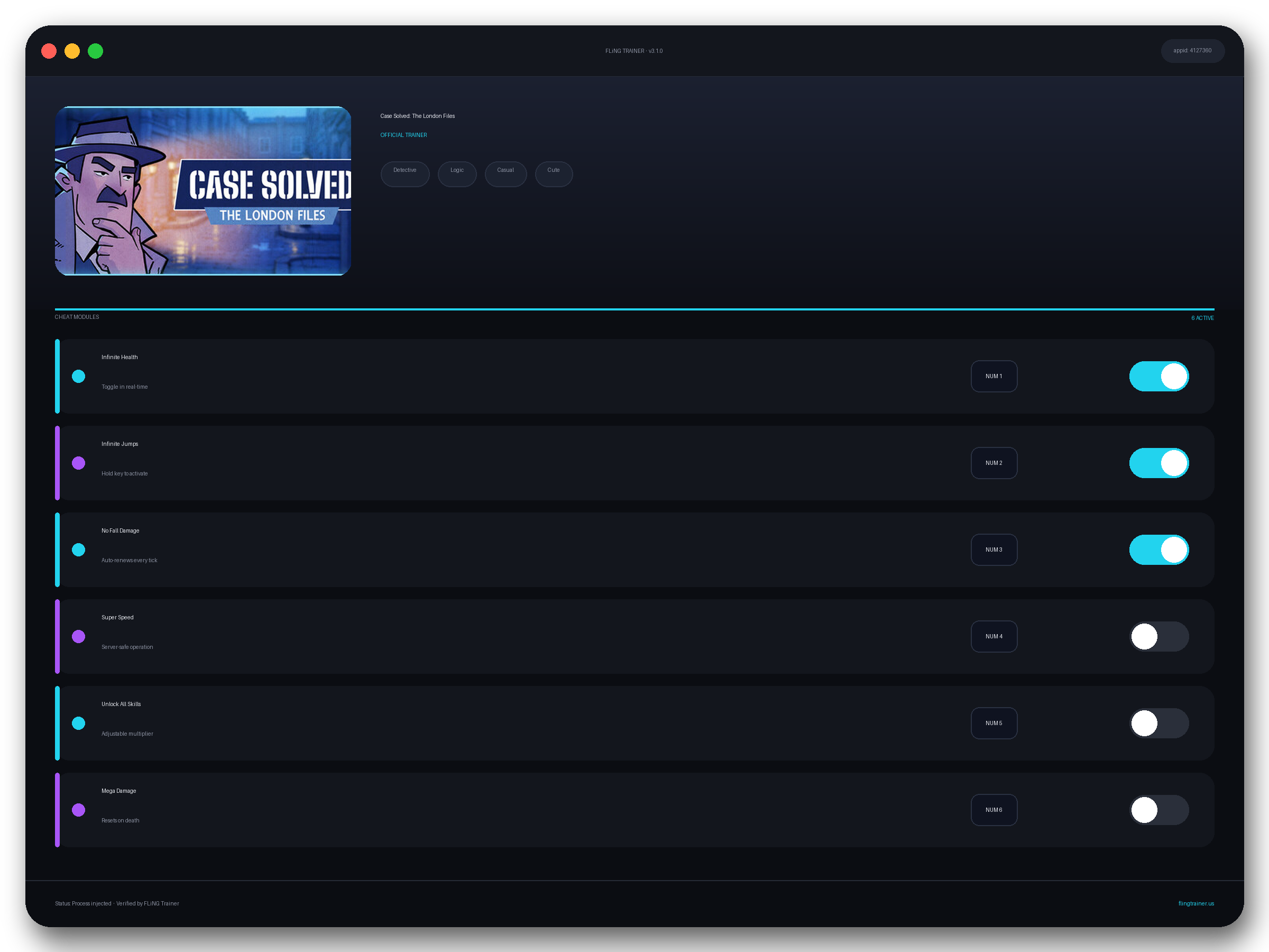 Case Solved: The London Files Trainer interface