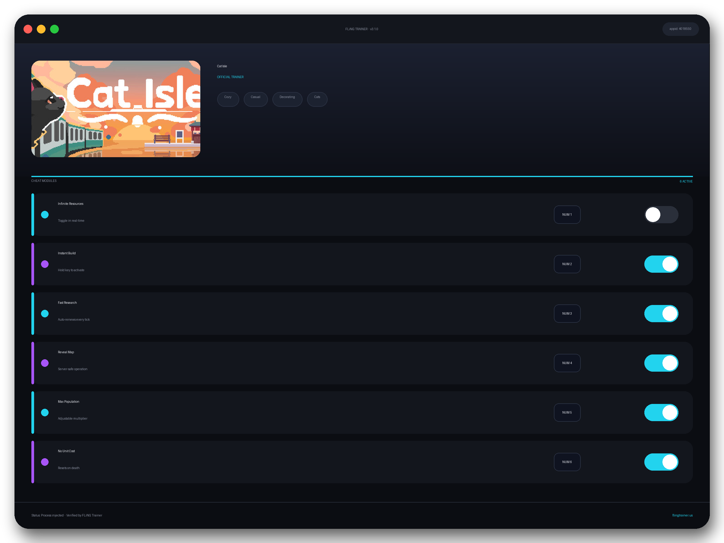 Cat Isle Trainer interface