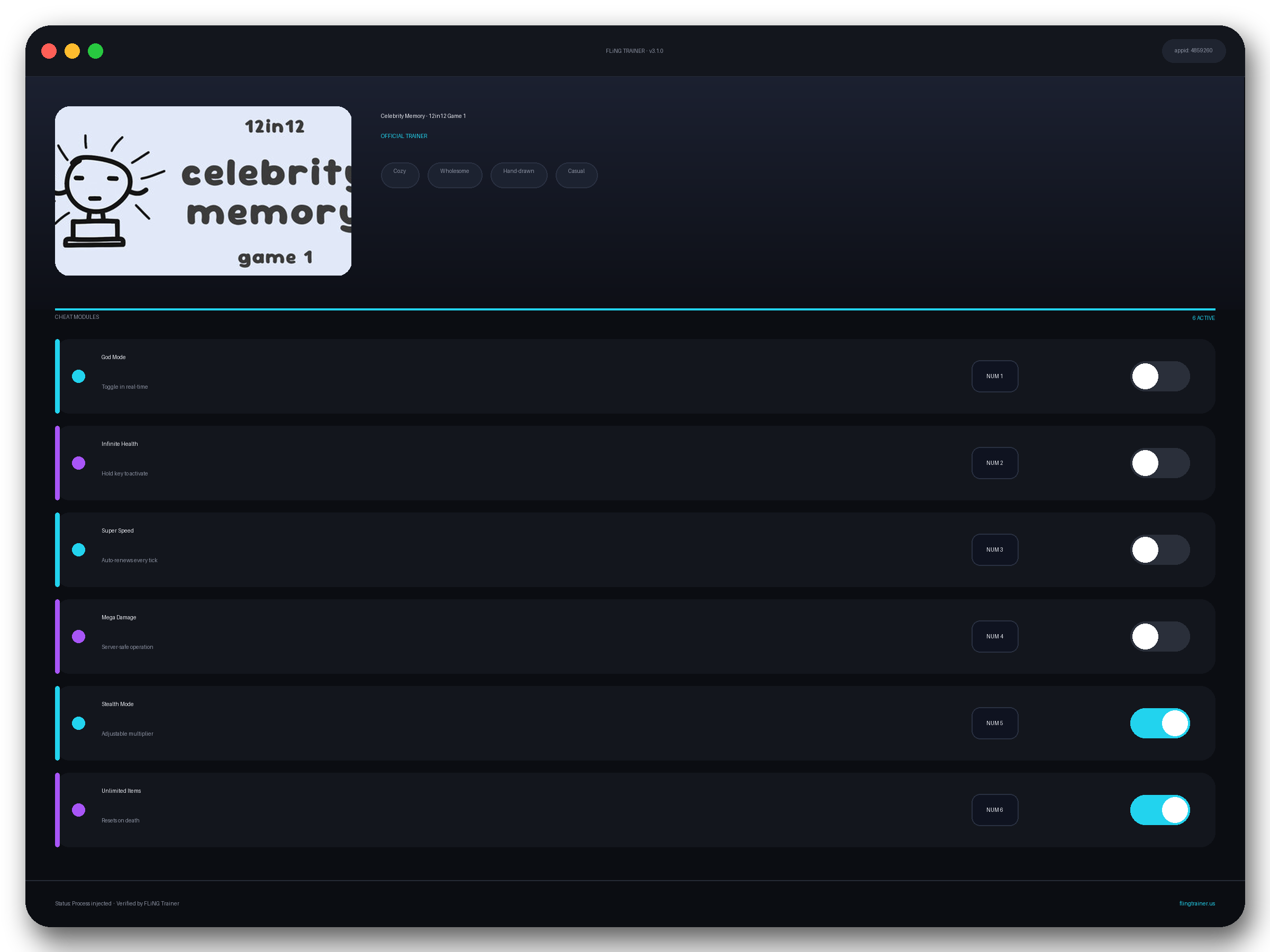 Celebrity Memory - 12in12 Game 1 Trainer interface