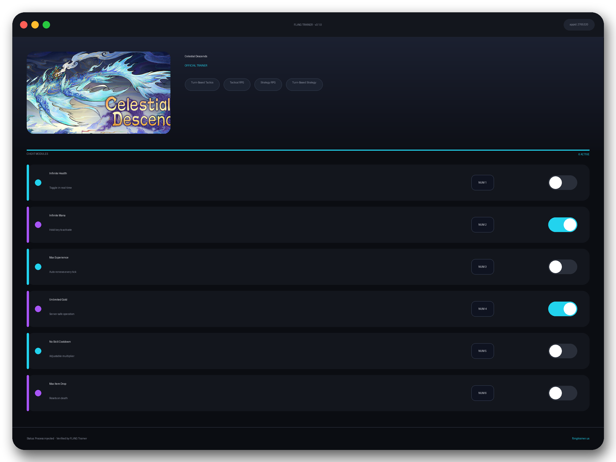 Celestial Descends Trainer interface