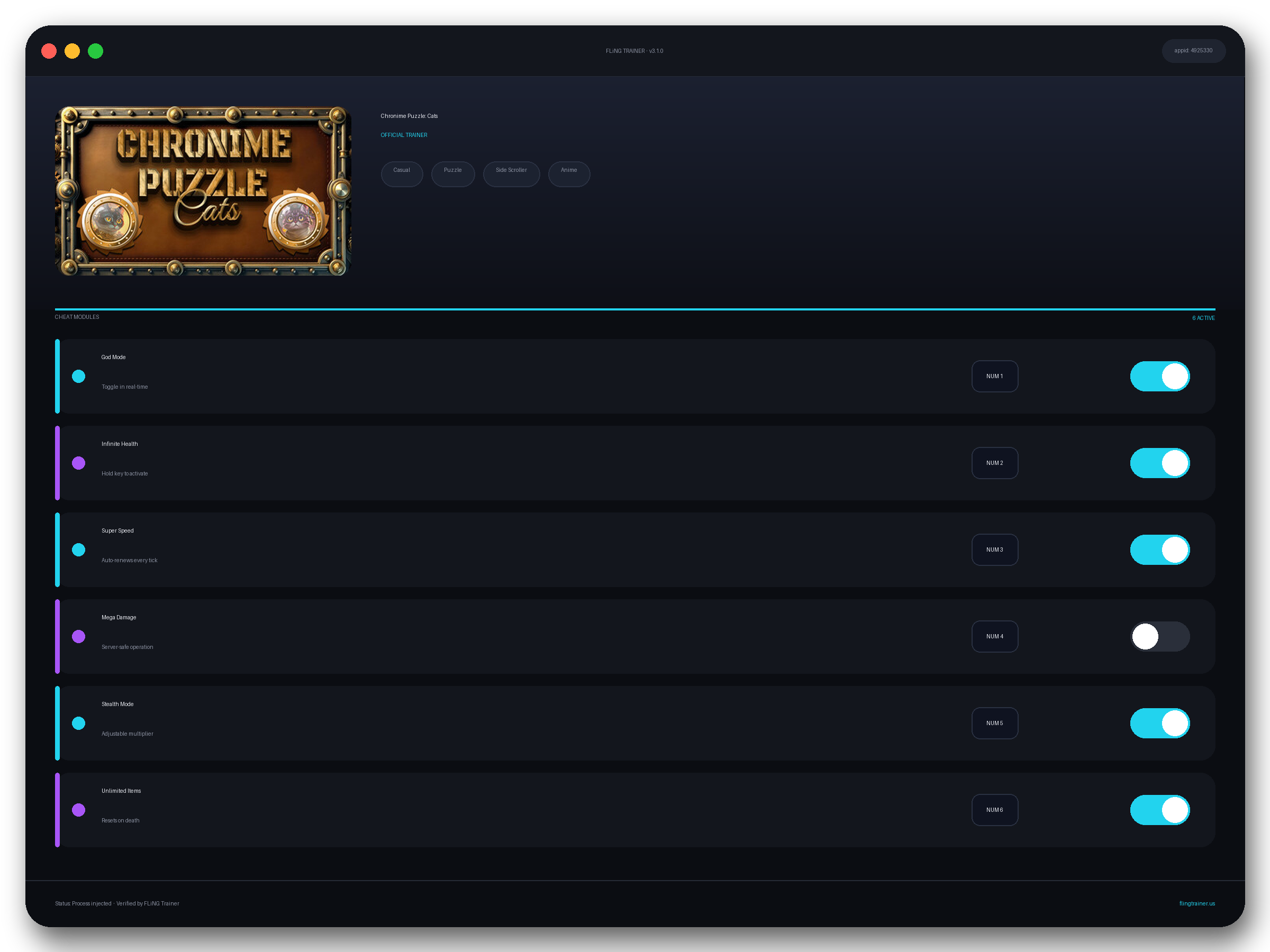 Chronime Puzzle: Cats Trainer interface