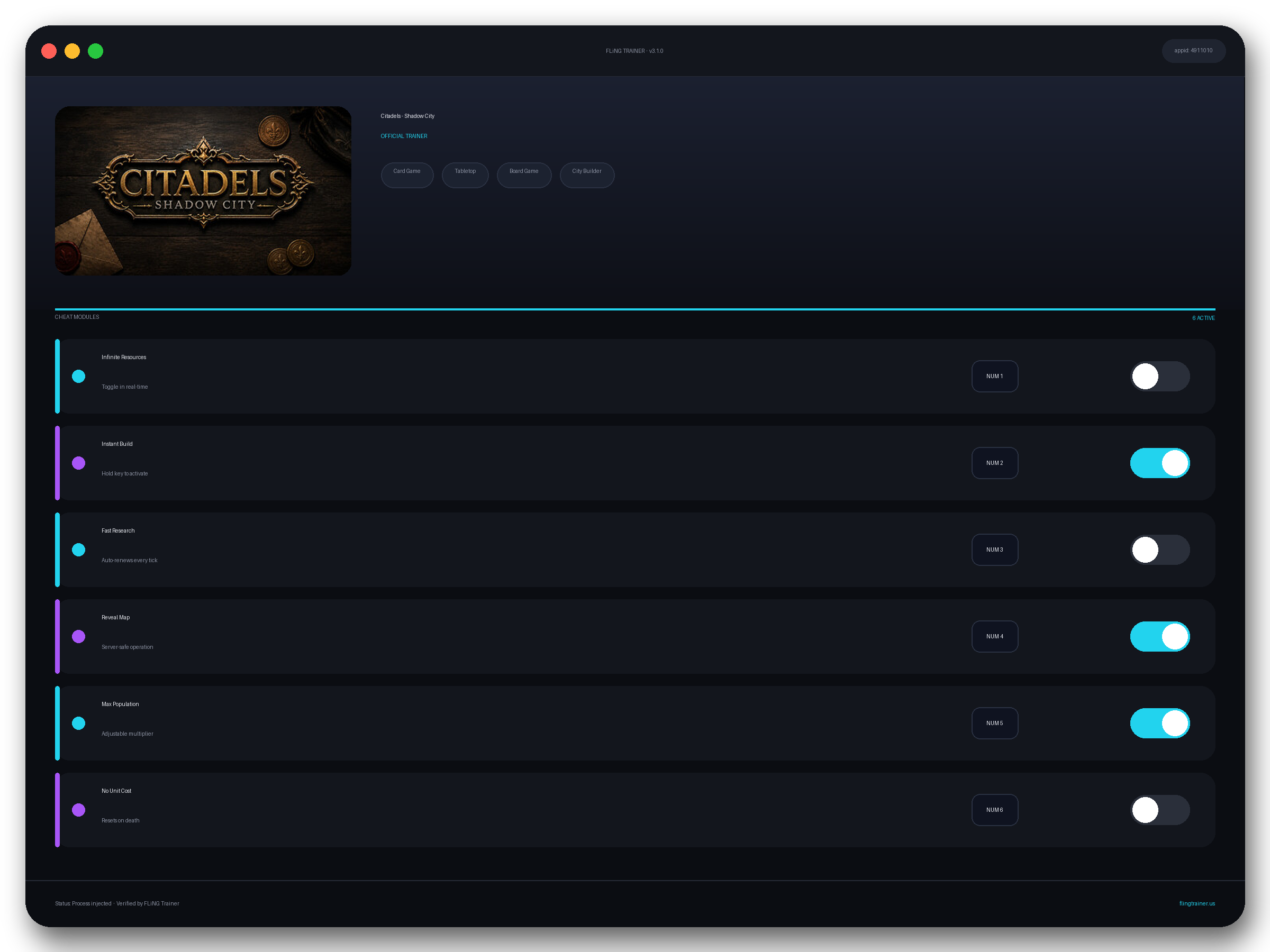 Citadels - Shadow City Trainer interface