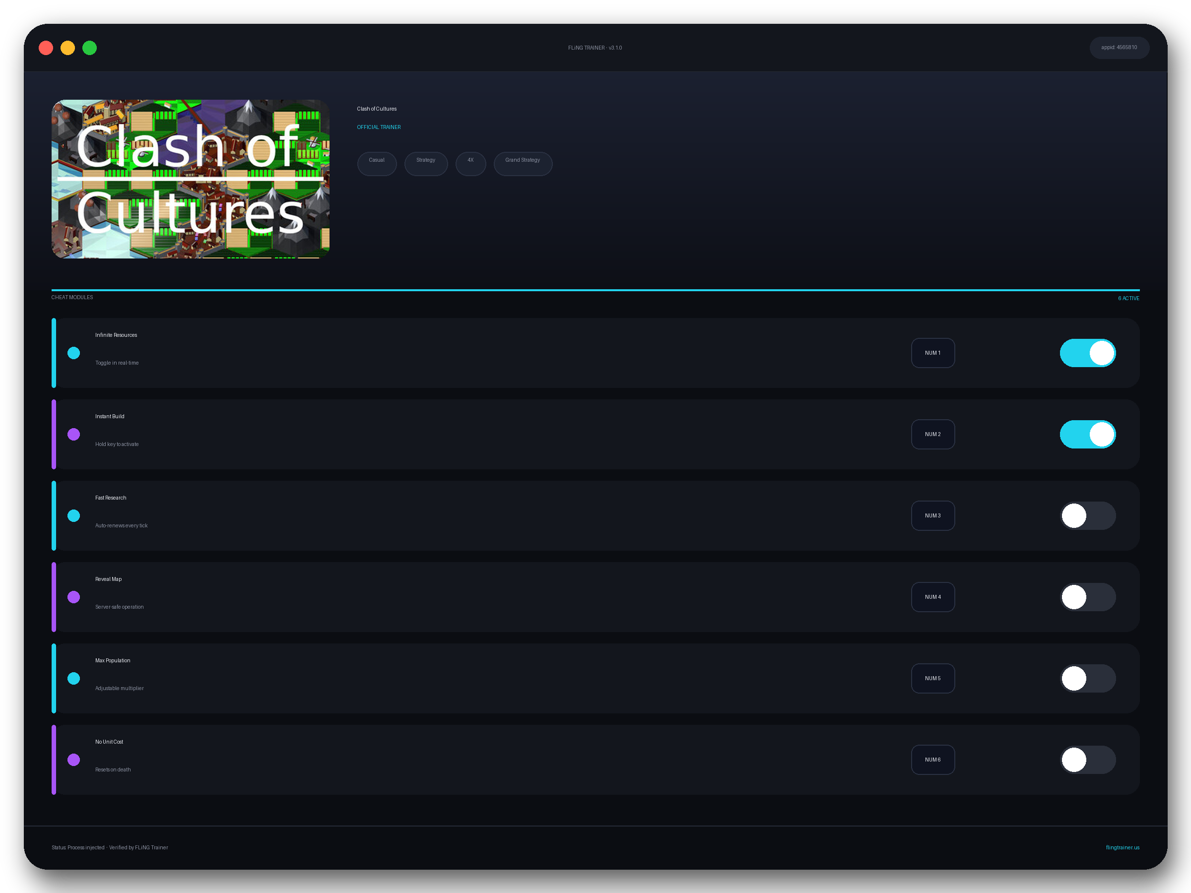 Clash of Cultures Trainer interface