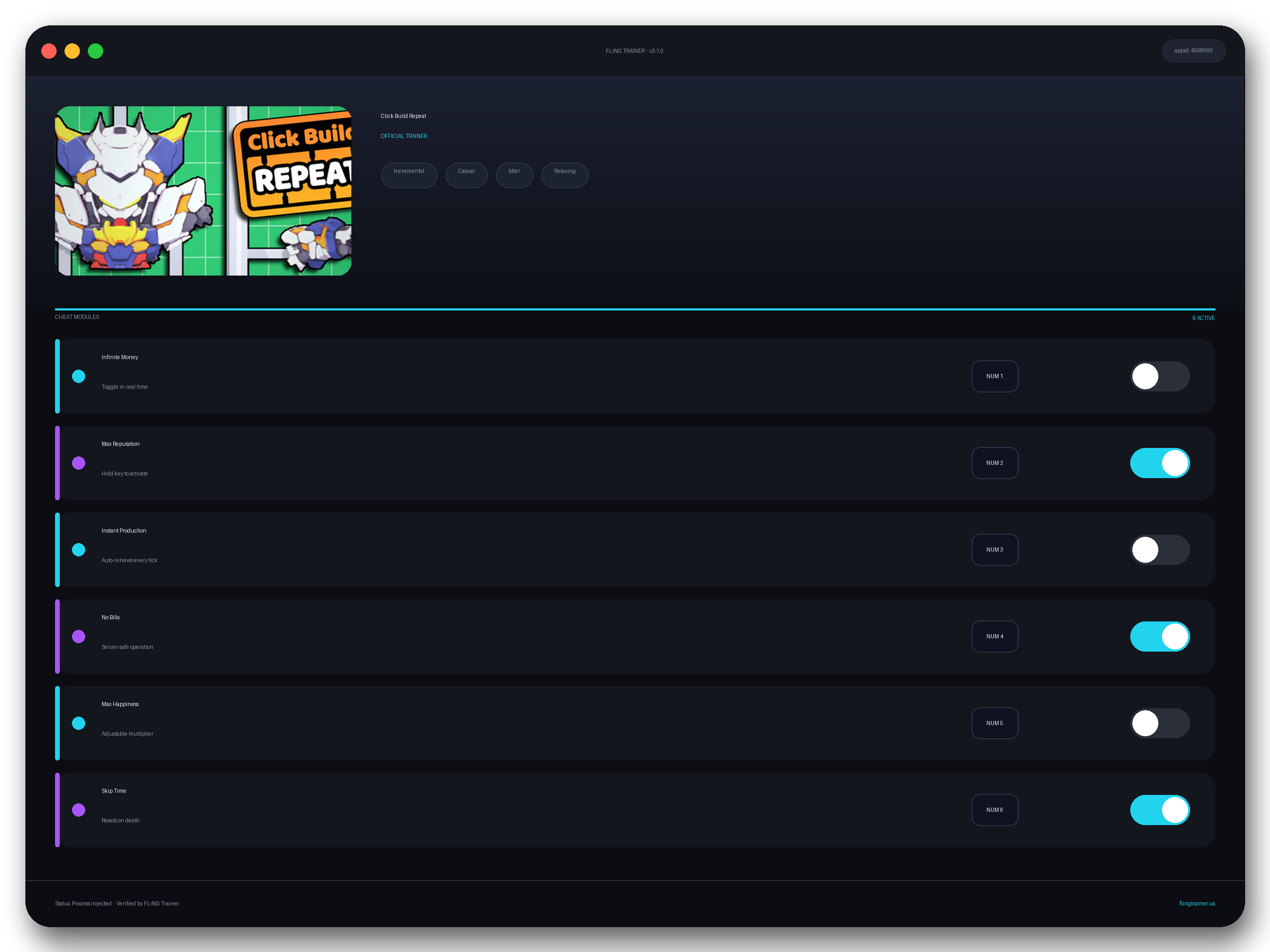 Click Build Repeat Trainer interface