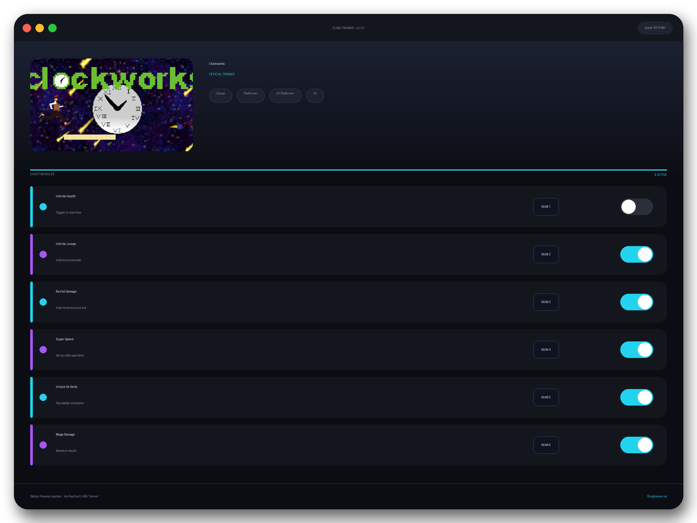 Clockworks Trainer interface