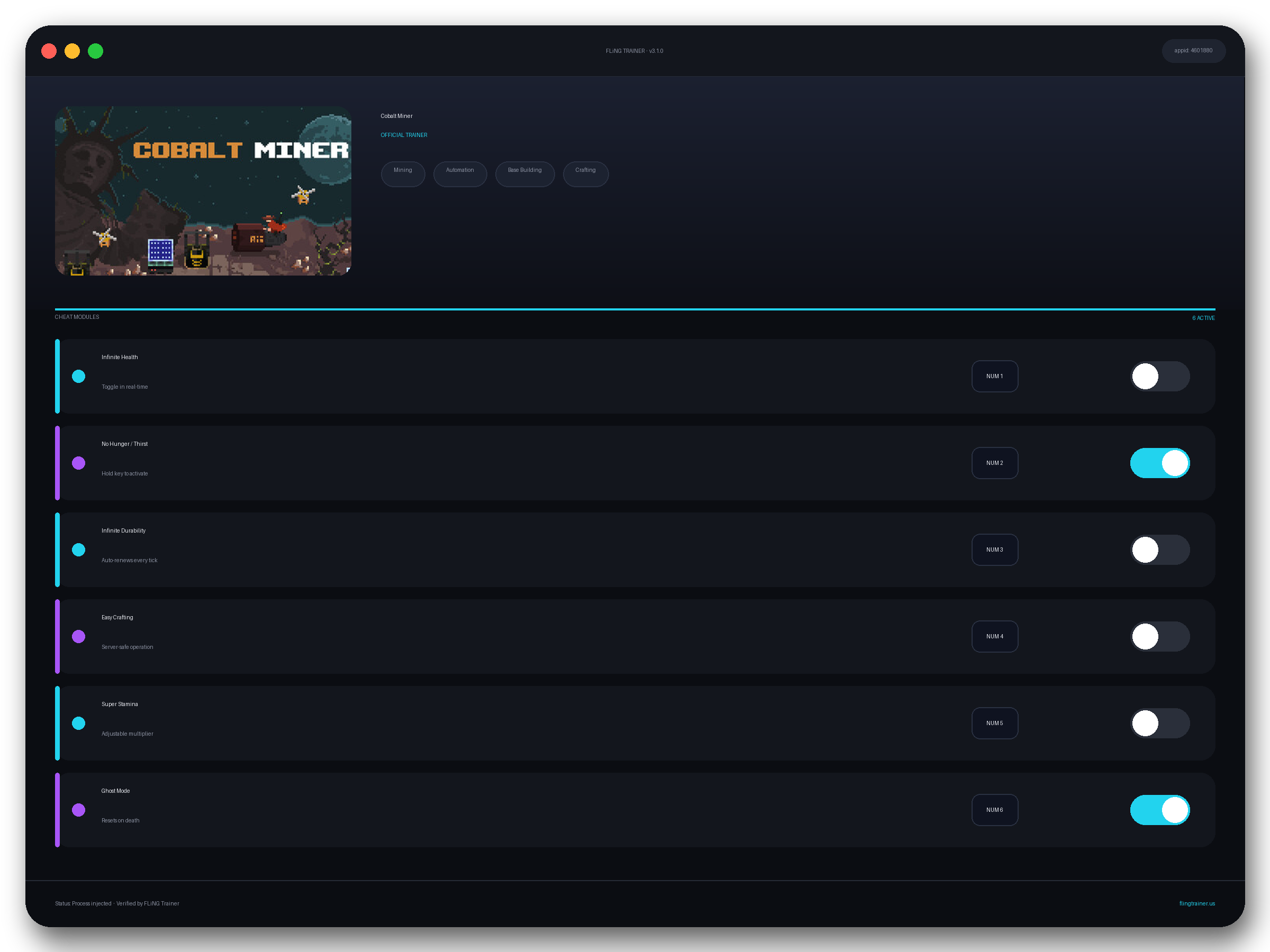 Cobalt Miner Trainer interface