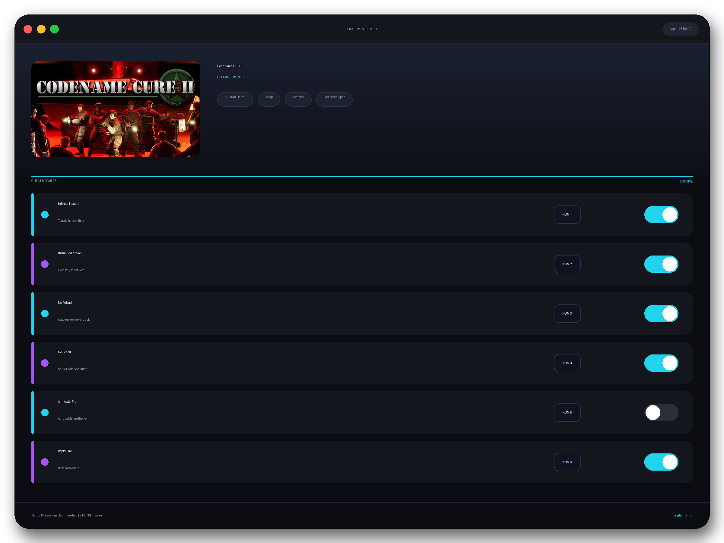 Codename CURE II Trainer interface