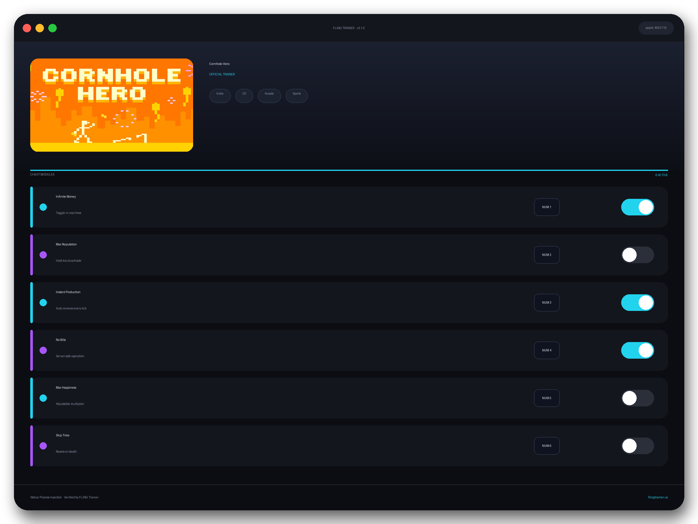 Cornhole Hero Trainer interface