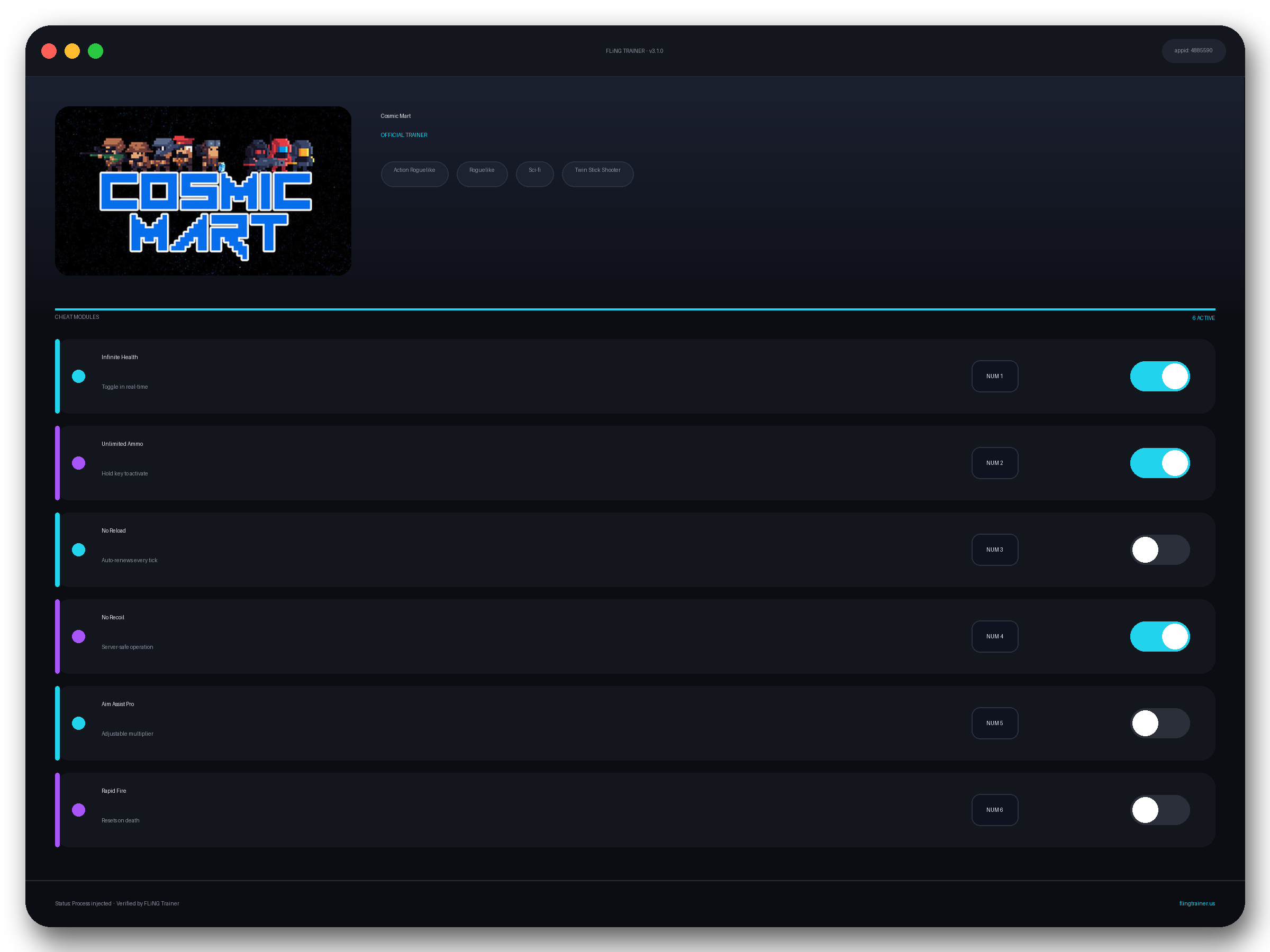 Cosmic Mart Trainer interface