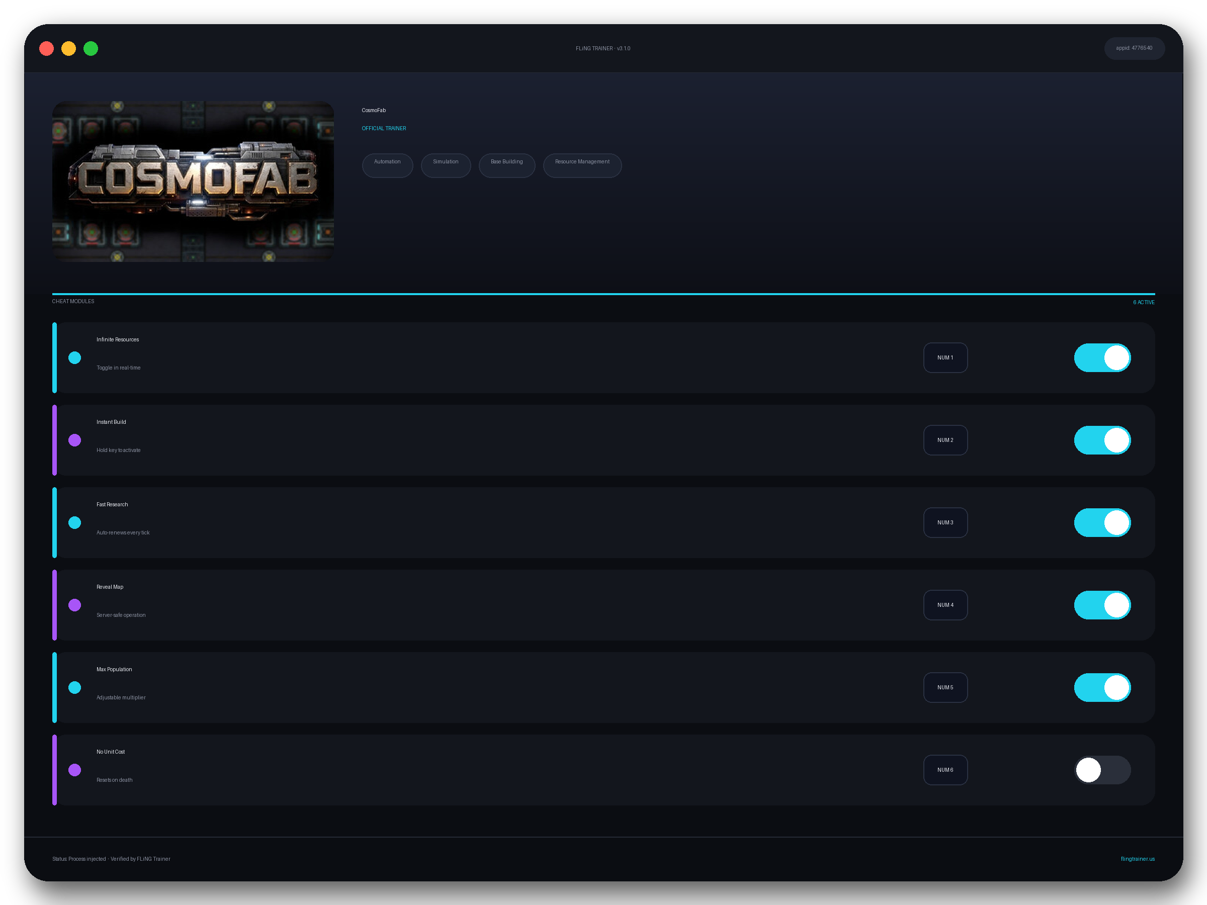 CosmoFab Trainer interface