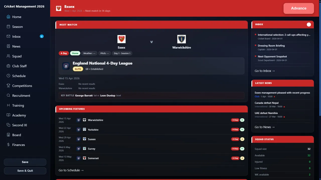 Cricket Management 26 — exploration snapshot