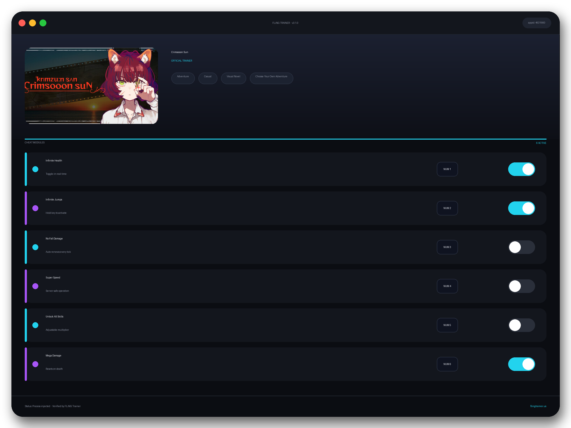 Crimsooon Sun Trainer interface