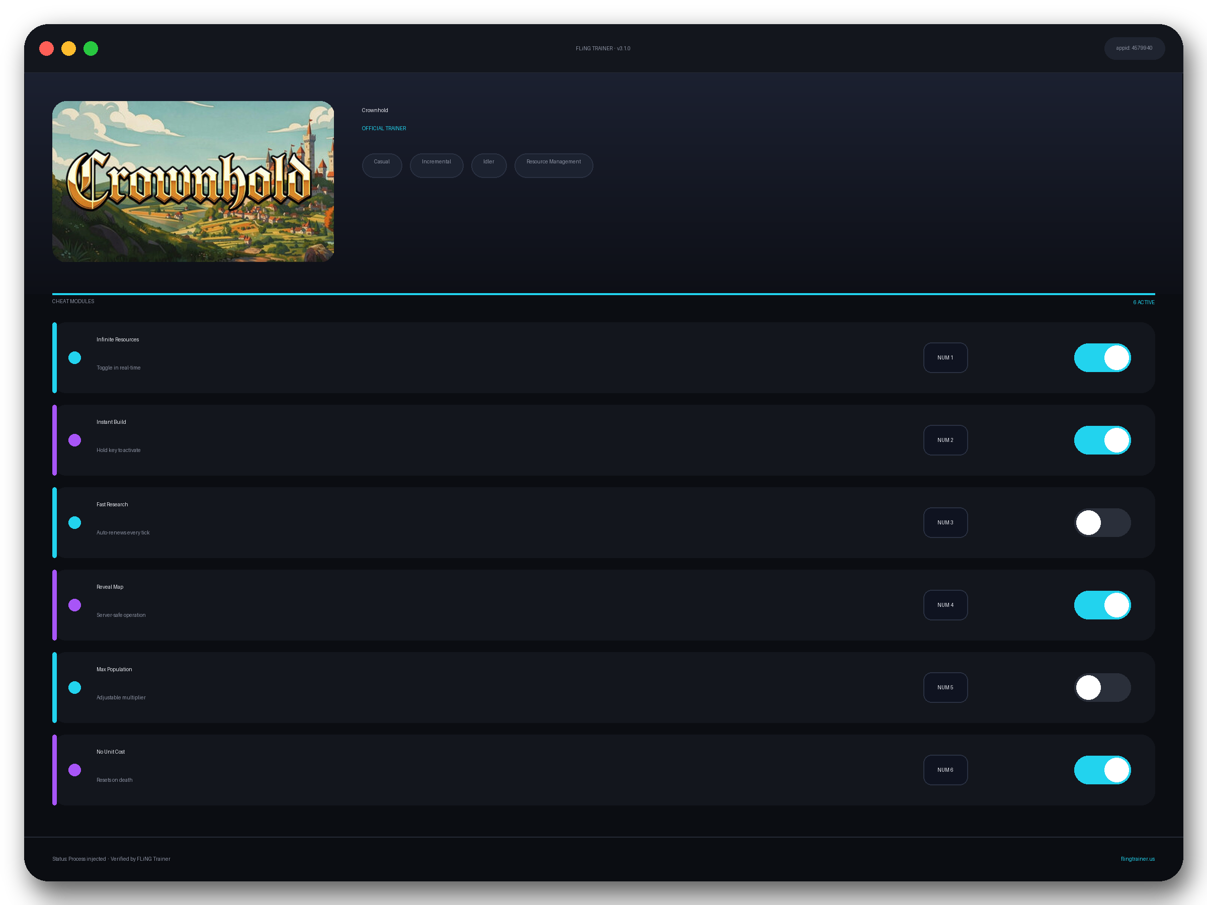Crownhold Trainer interface