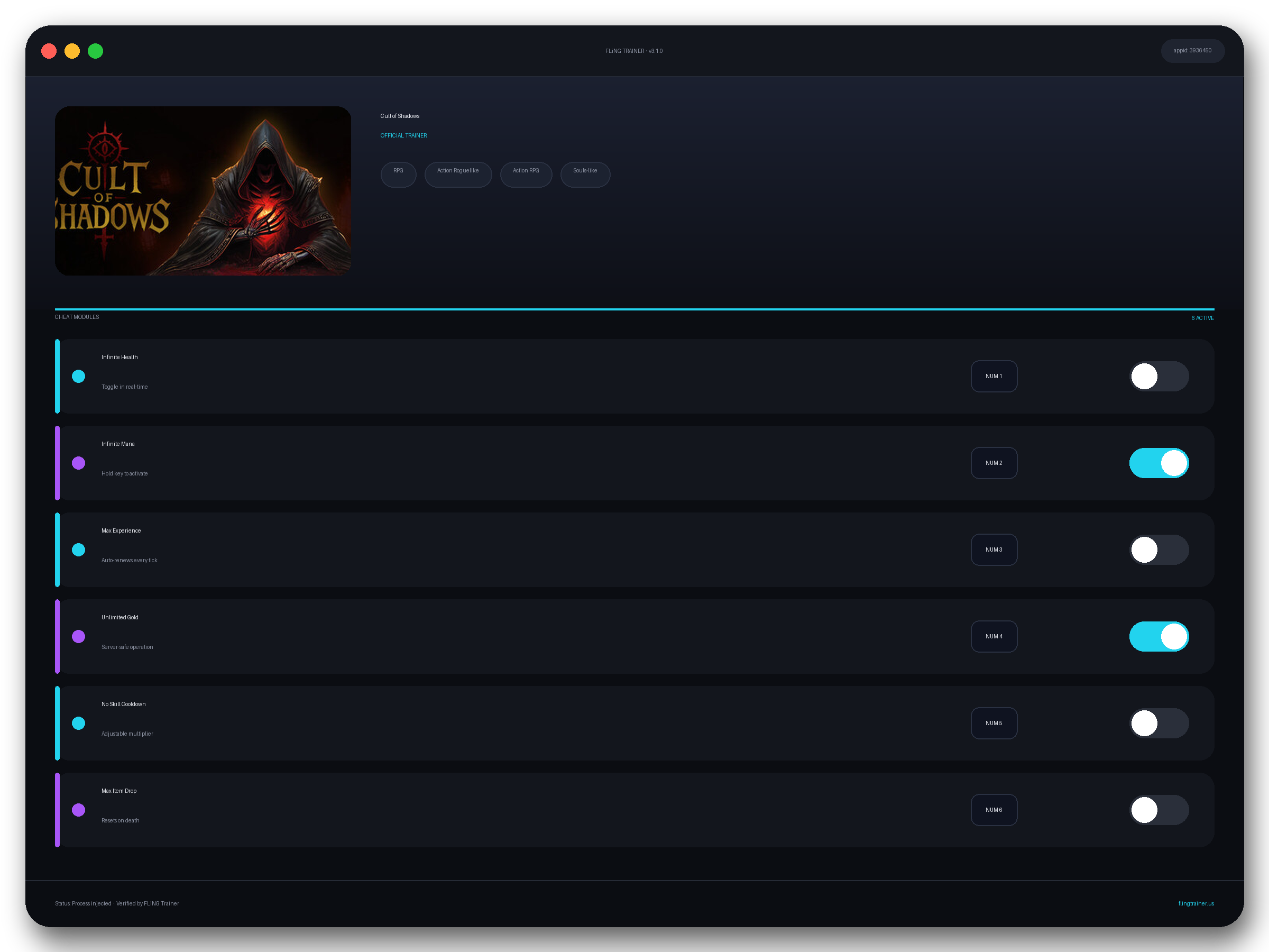Cult of Shadows Trainer interface