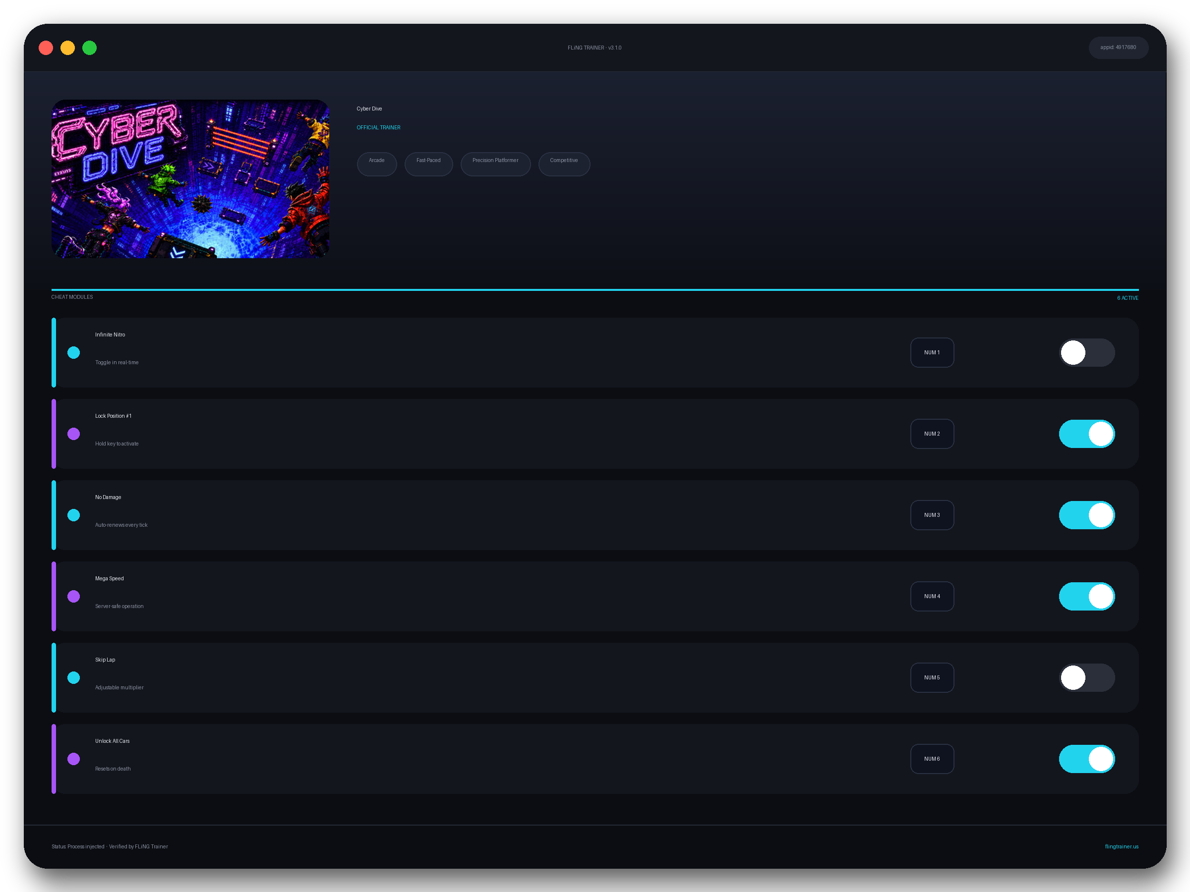 Cyber Dive Trainer interface