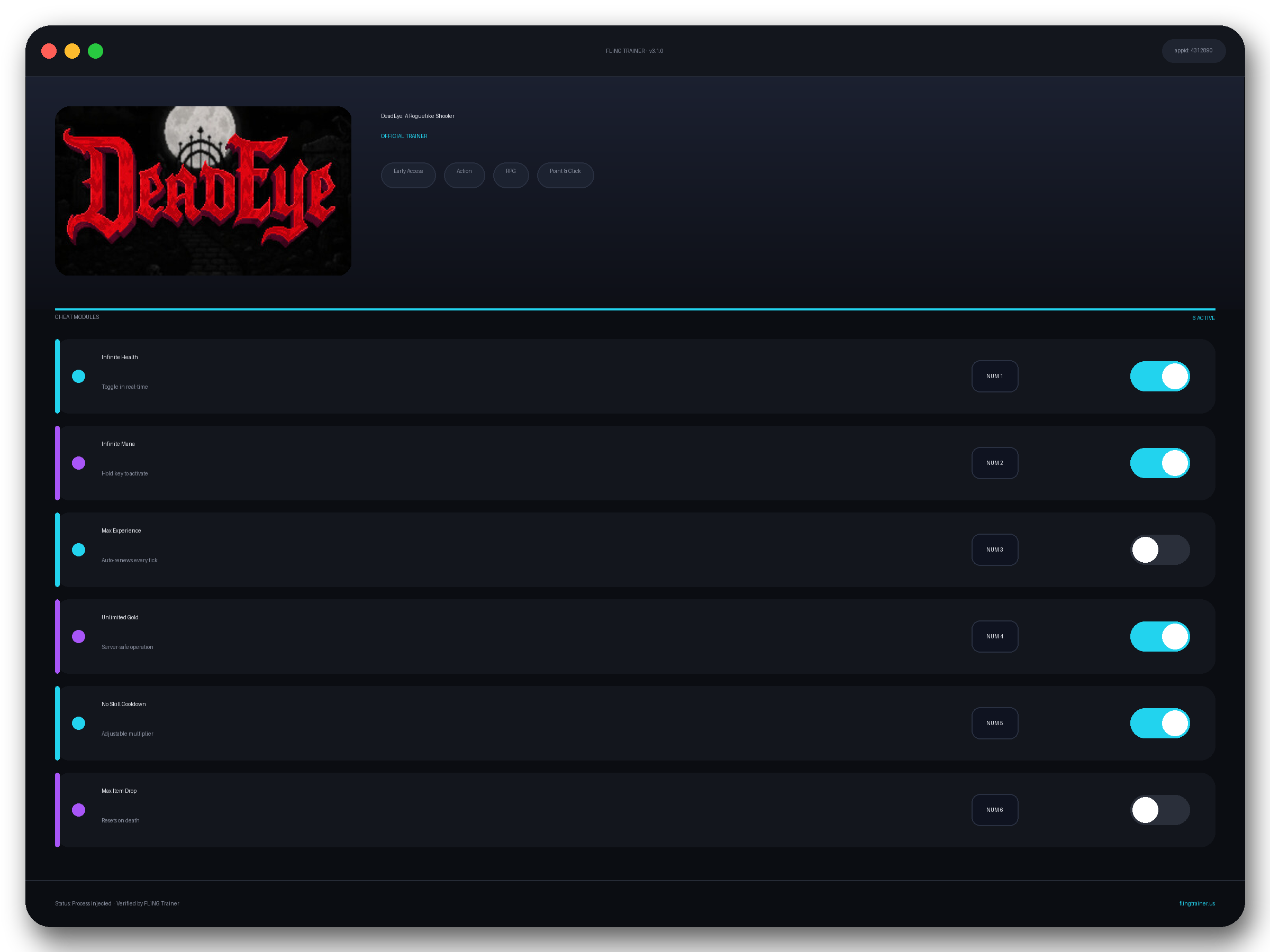 DeadEye: A Roguelike Shooter Trainer interface