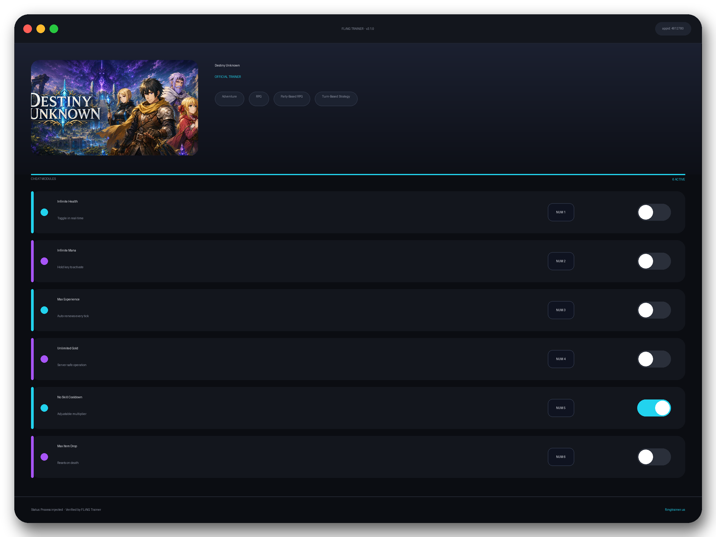 Destiny Unknown Trainer interface