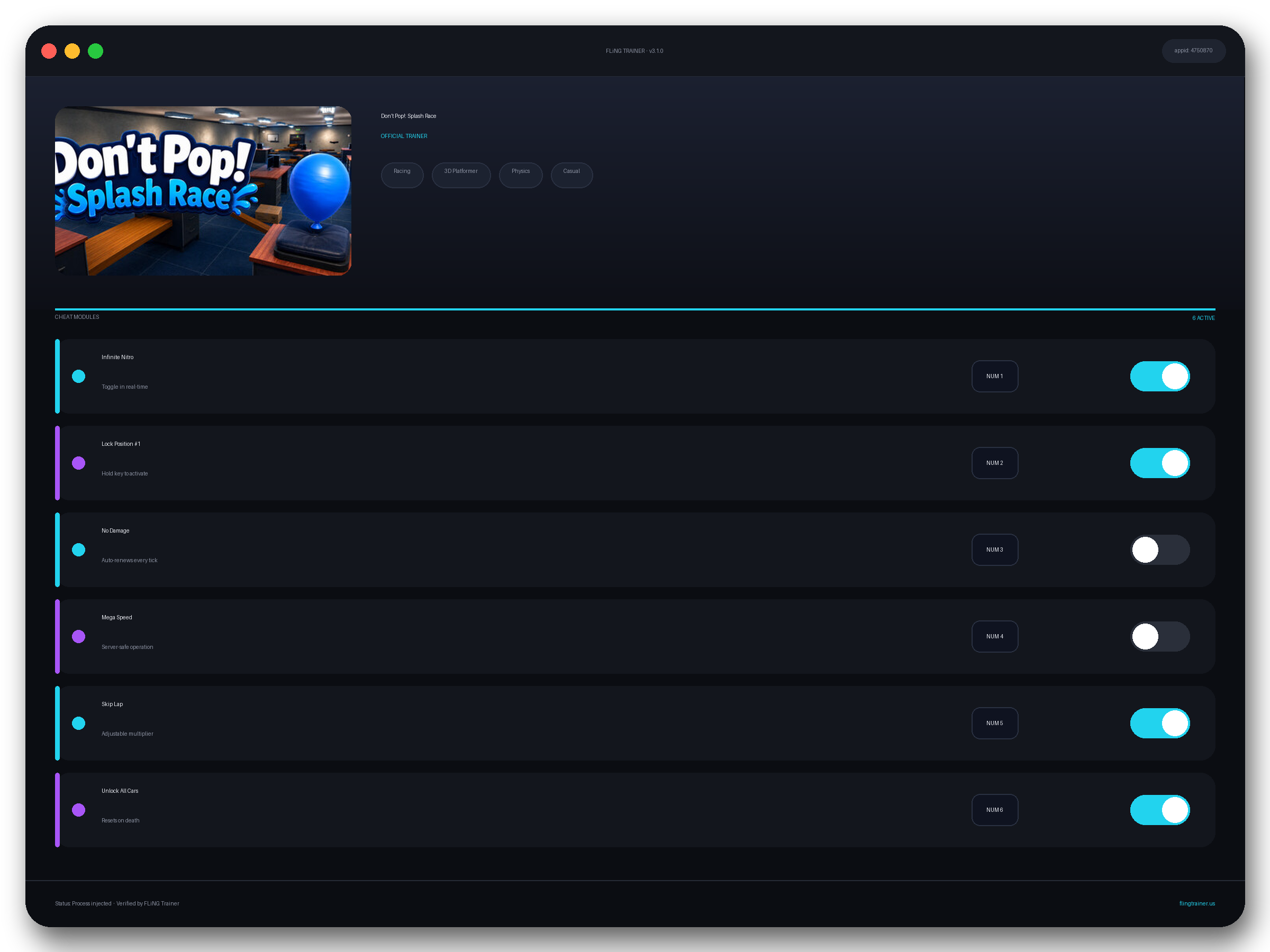 Don’t Pop!: Splash Race Trainer interface