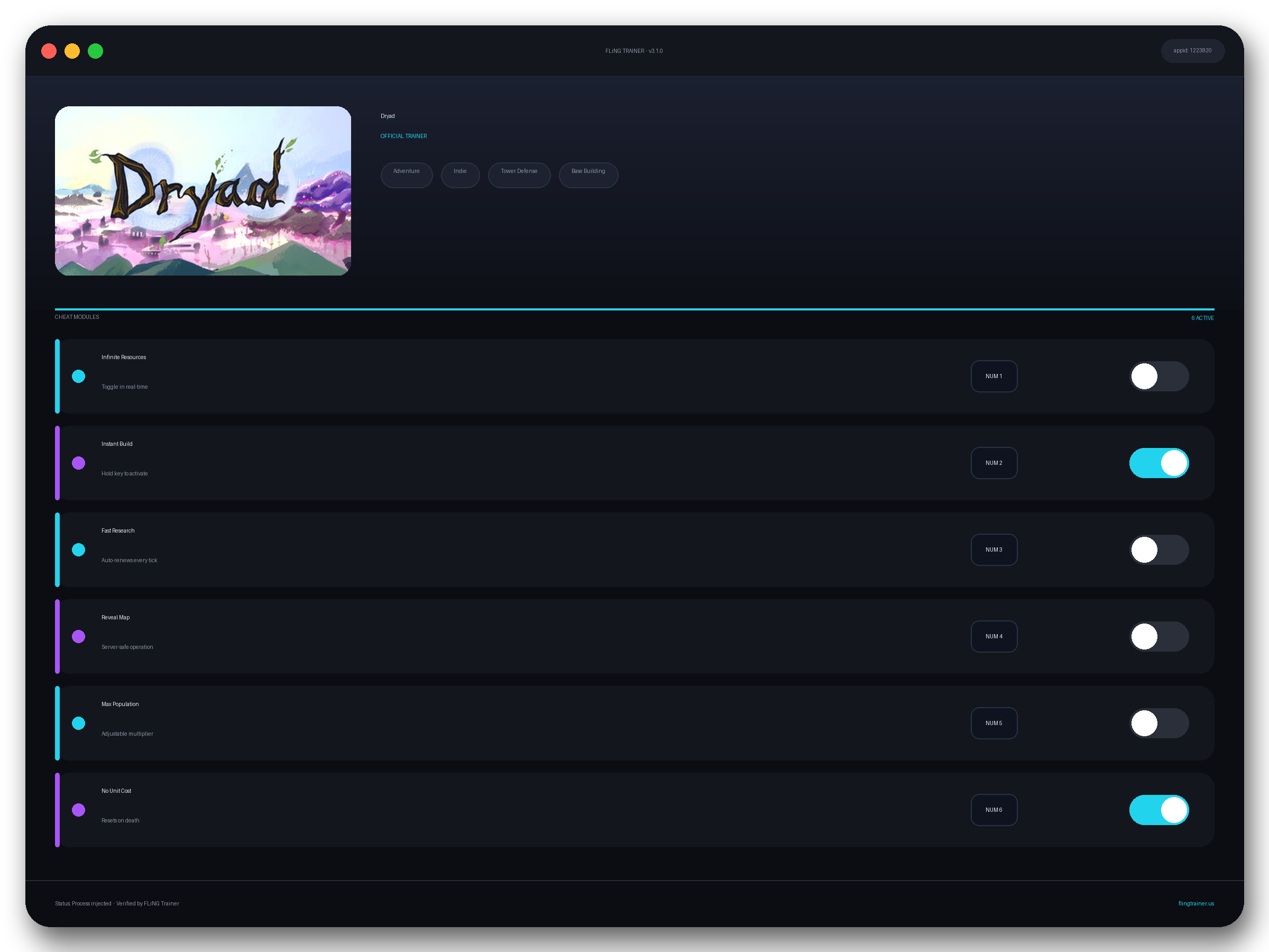 Dryad Trainer interface