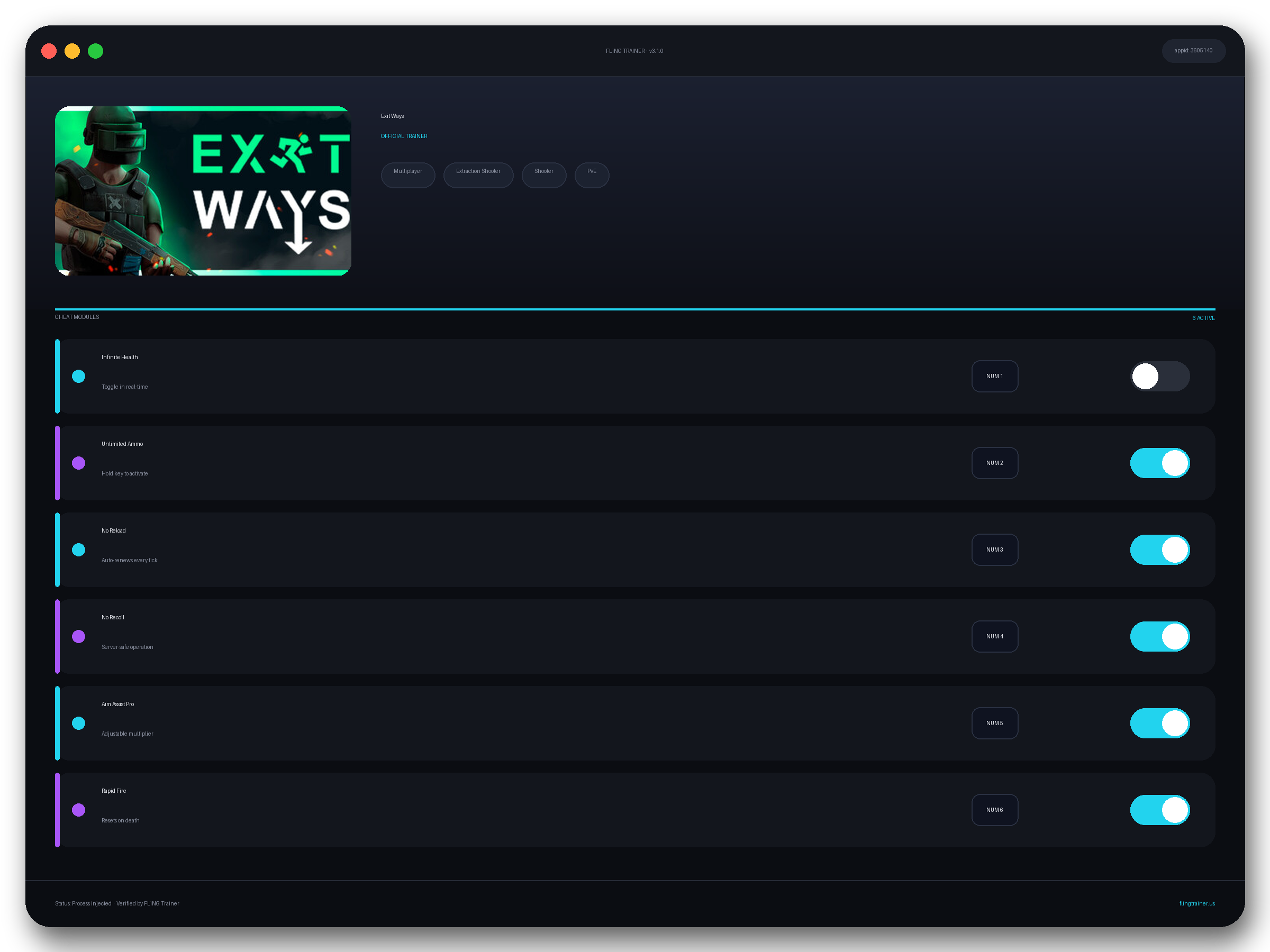 Exit Ways Trainer interface