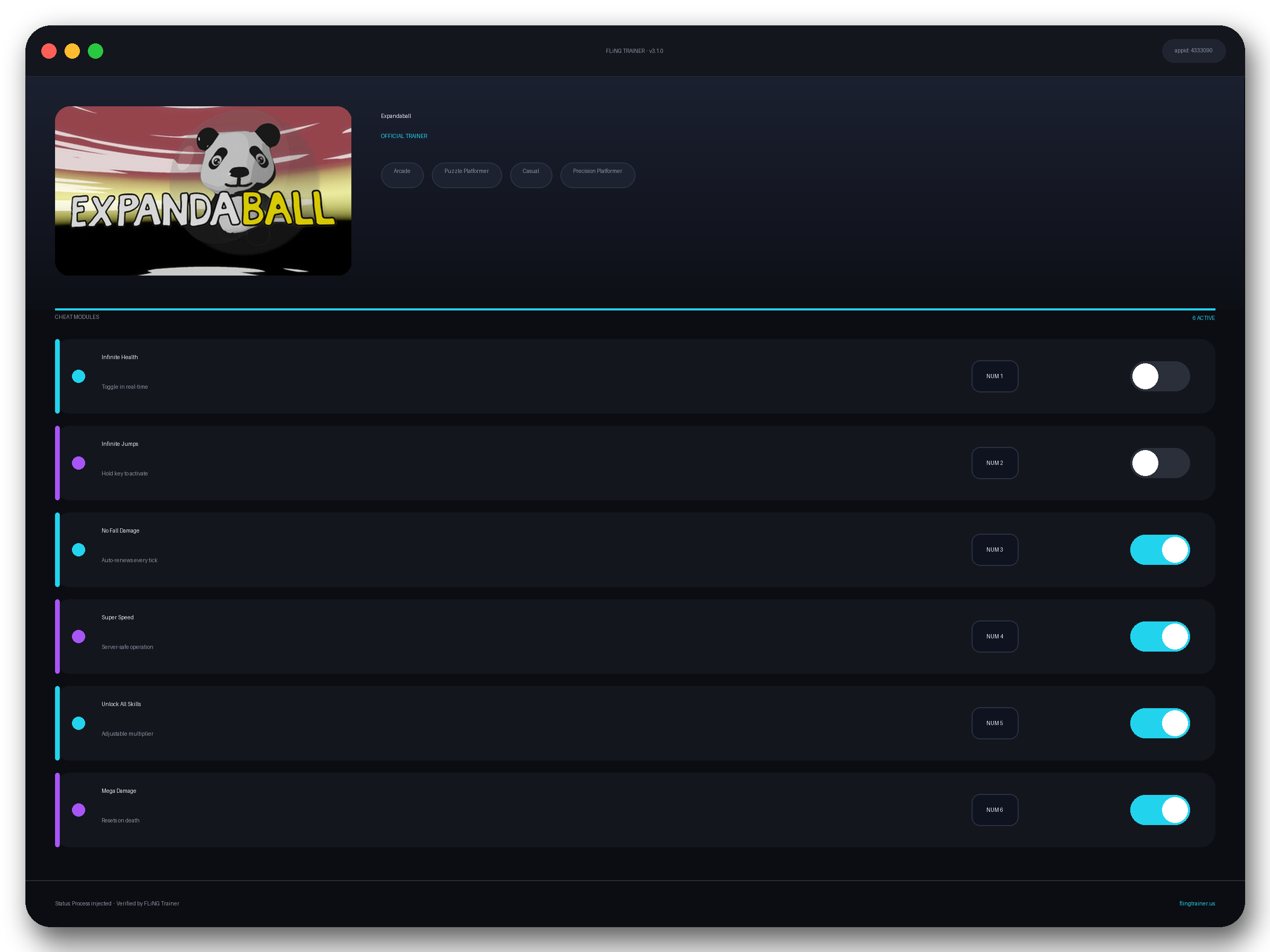 Expandaball Trainer interface