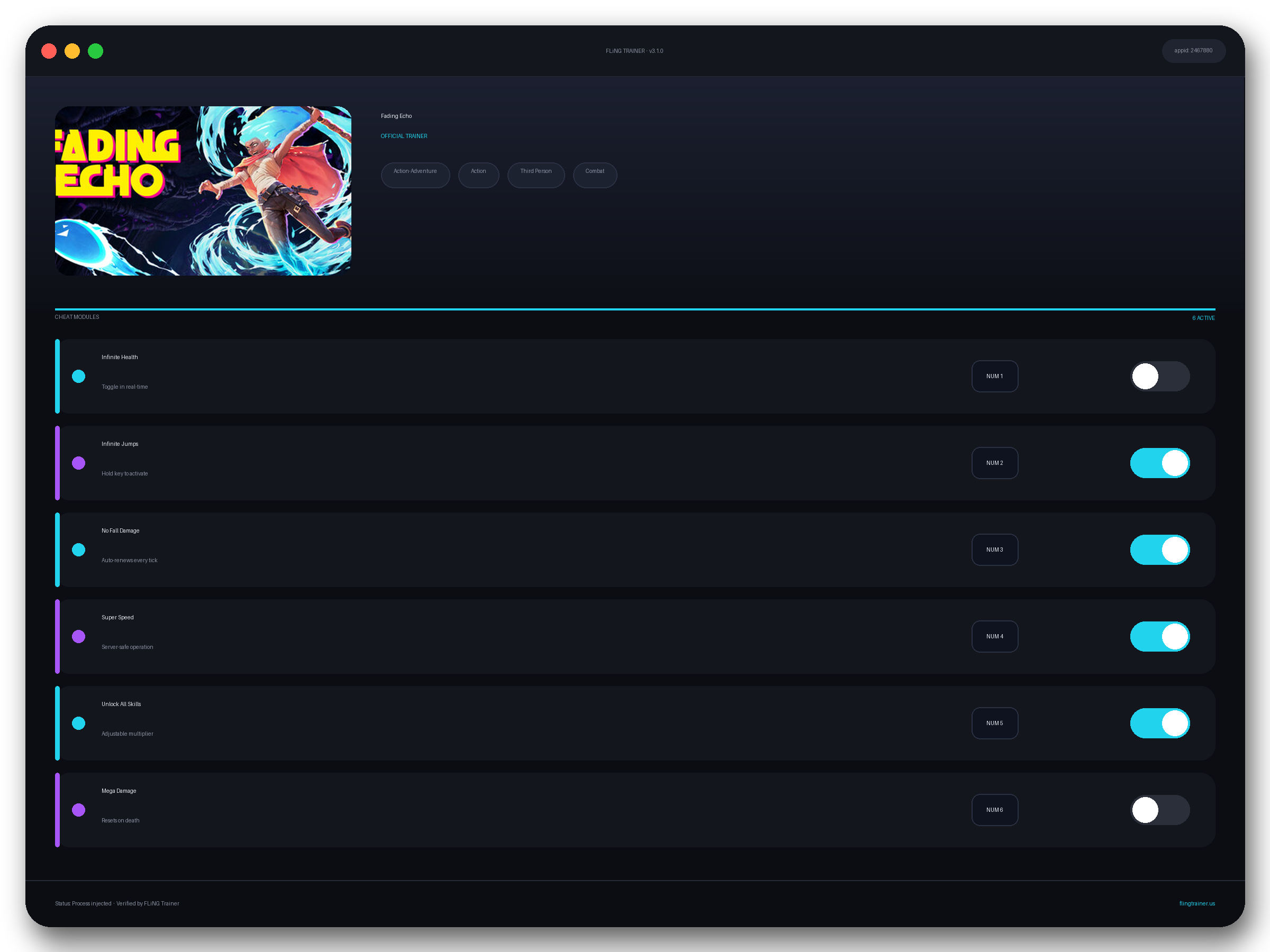 Fading Echo Trainer interface