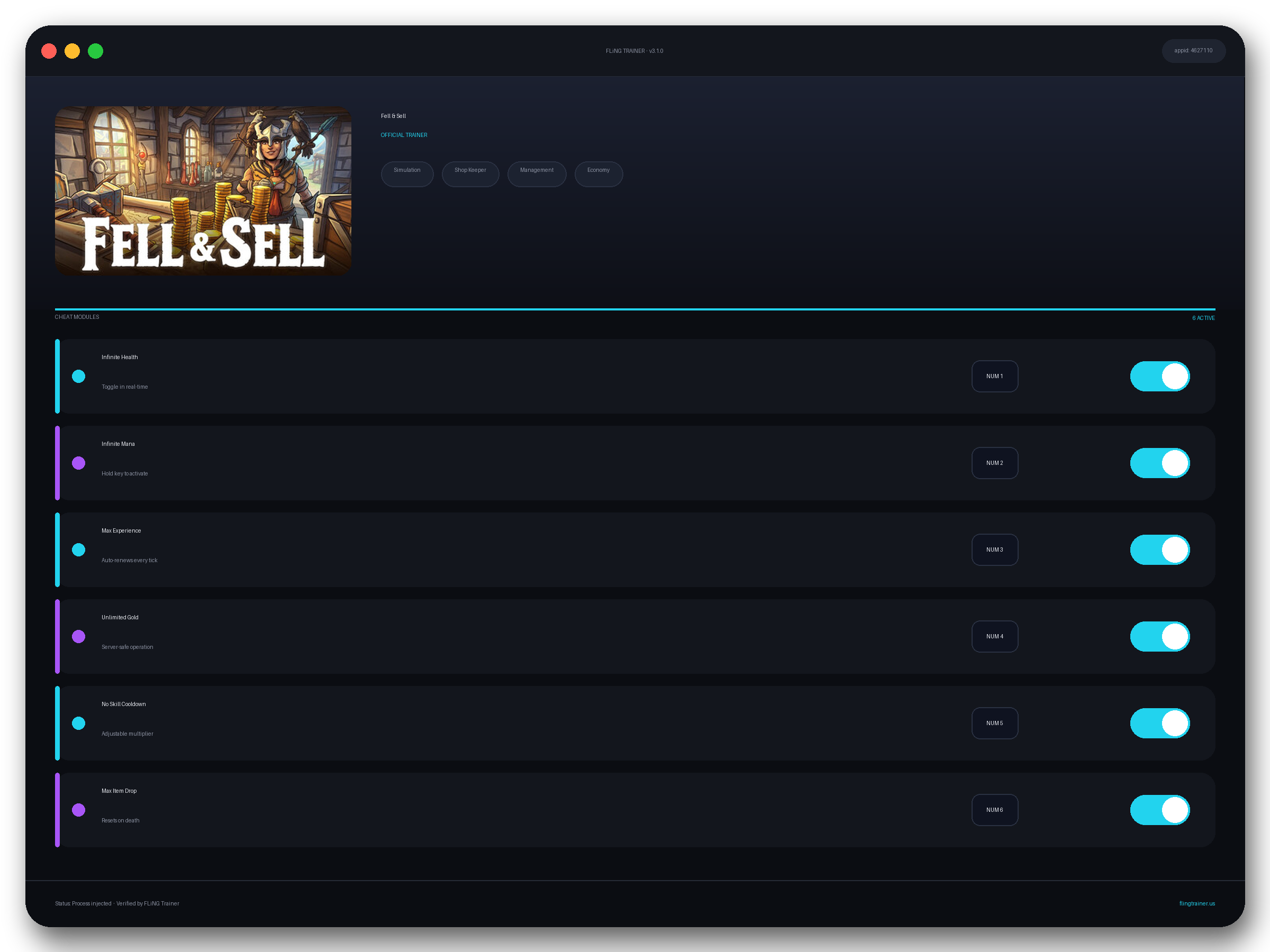 Fell & Sell Trainer interface