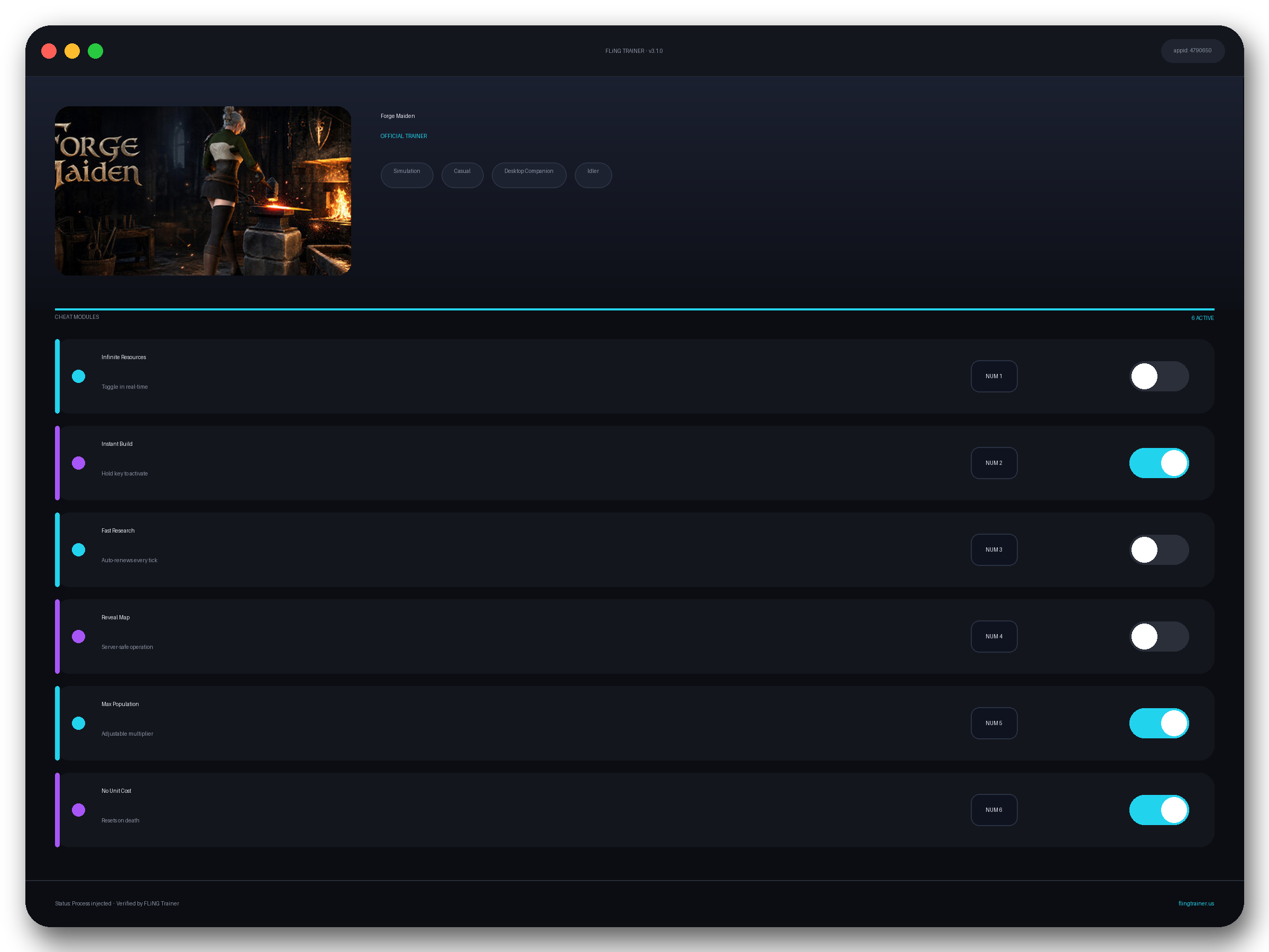 Forge Maiden Trainer interface