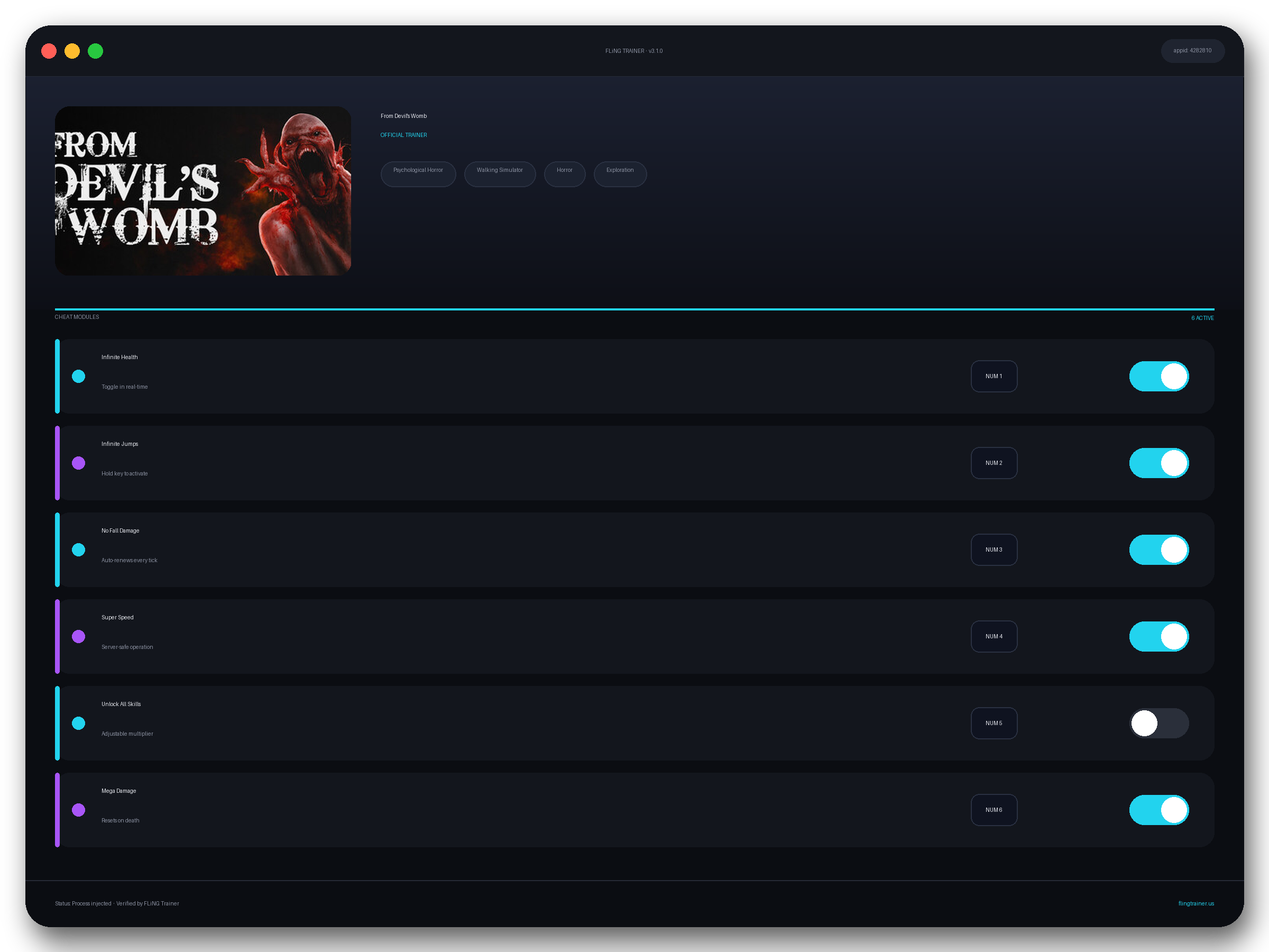 From Devil's Womb Trainer interface