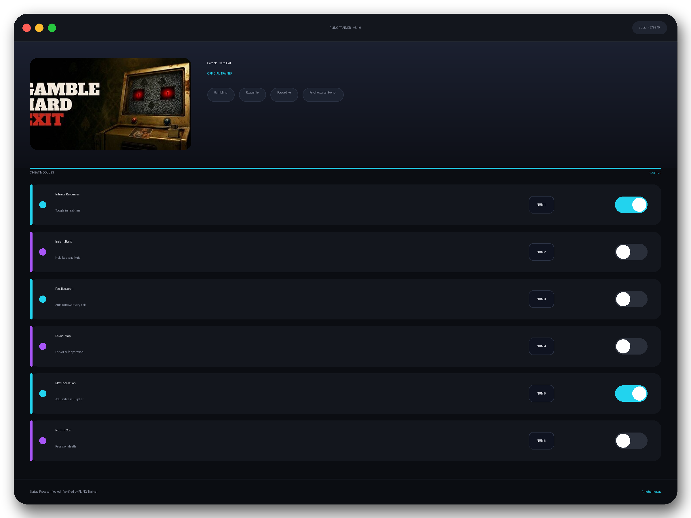 Gamble: Hard Exit Trainer interface